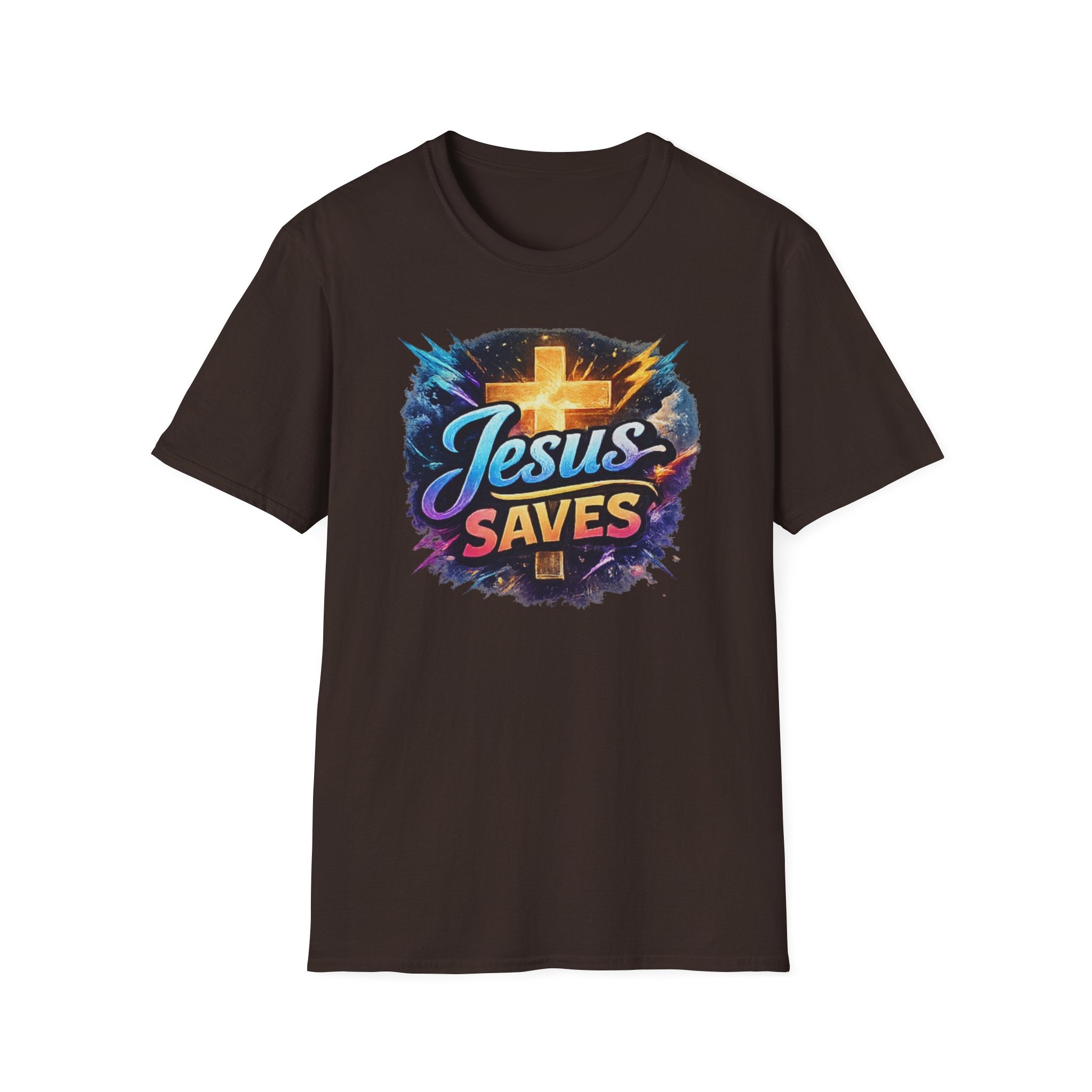 Jesus Saves T-Shirt — Colorful Cross Christian Faith Tee