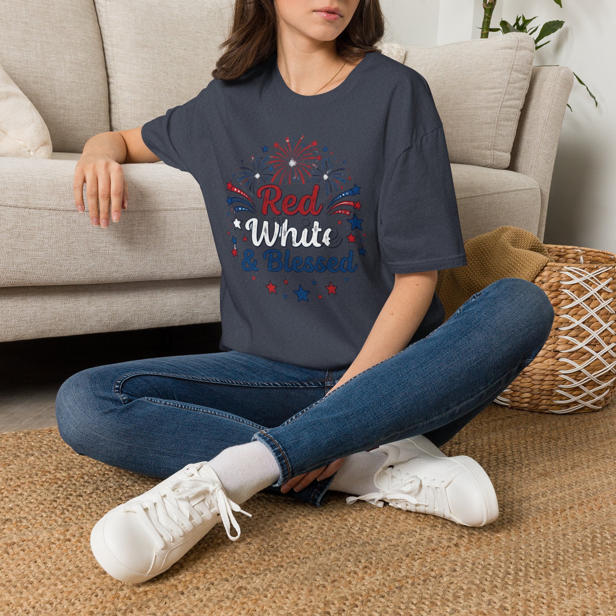 T-Shirt — "Red White & Blessed" Patriotic Fireworks Tee for 4th of July