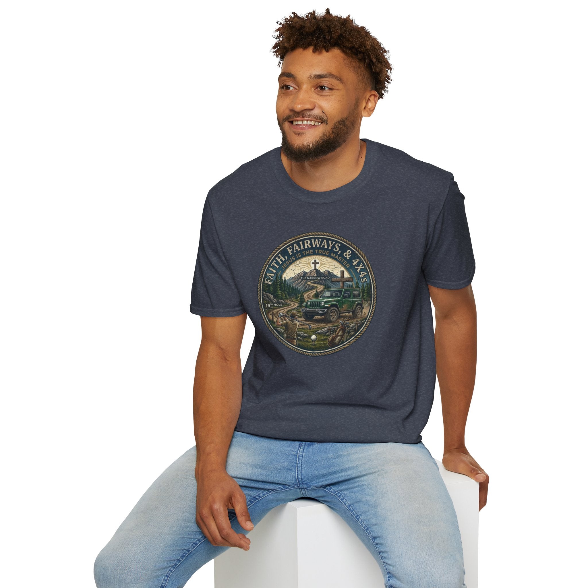 Faith, Fairways & 4x4s Graphic Tee — Outdoor Christian Adventure T-Shirt