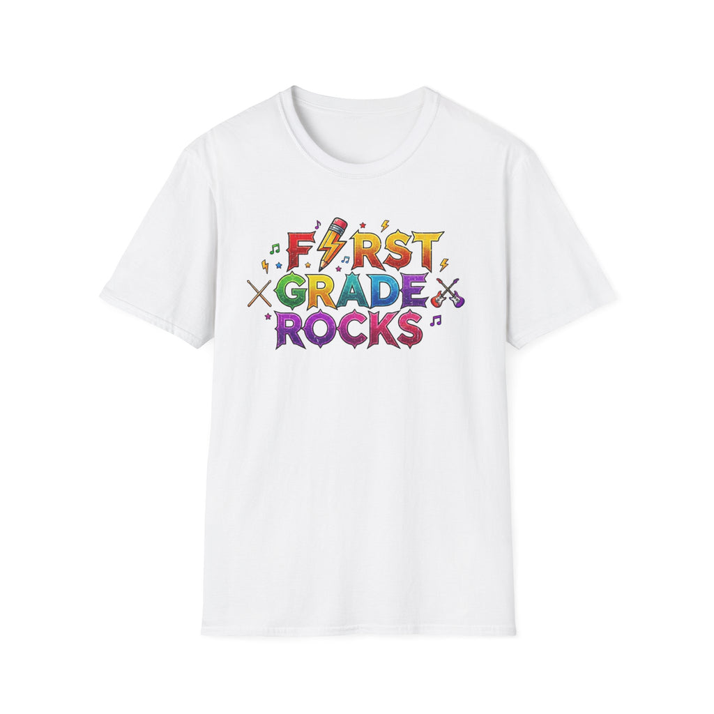 First Grade Rocks T-Shirt — Colorful Back-to-School Tee for Teachers & Students