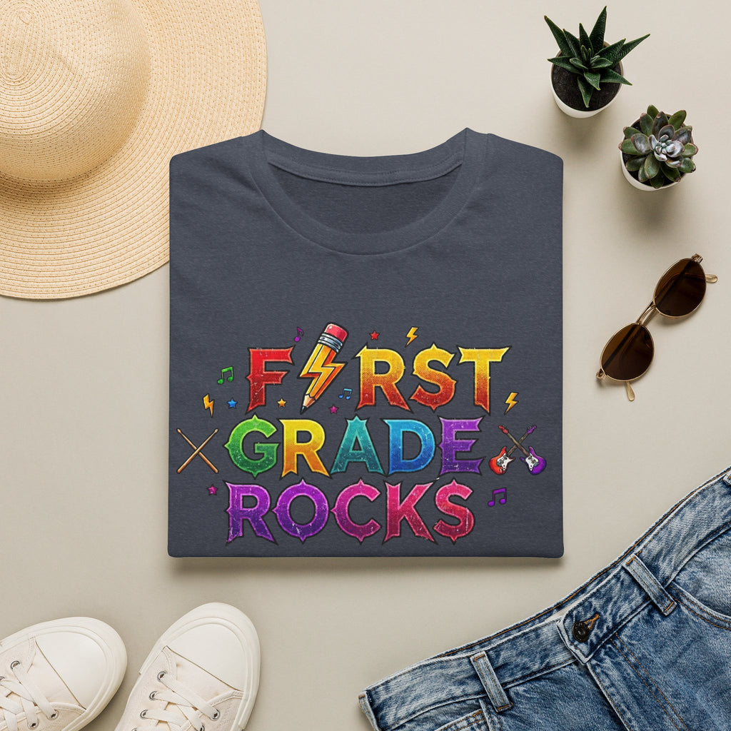 First Grade Rocks T-Shirt — Colorful Back-to-School Tee for Teachers & Students