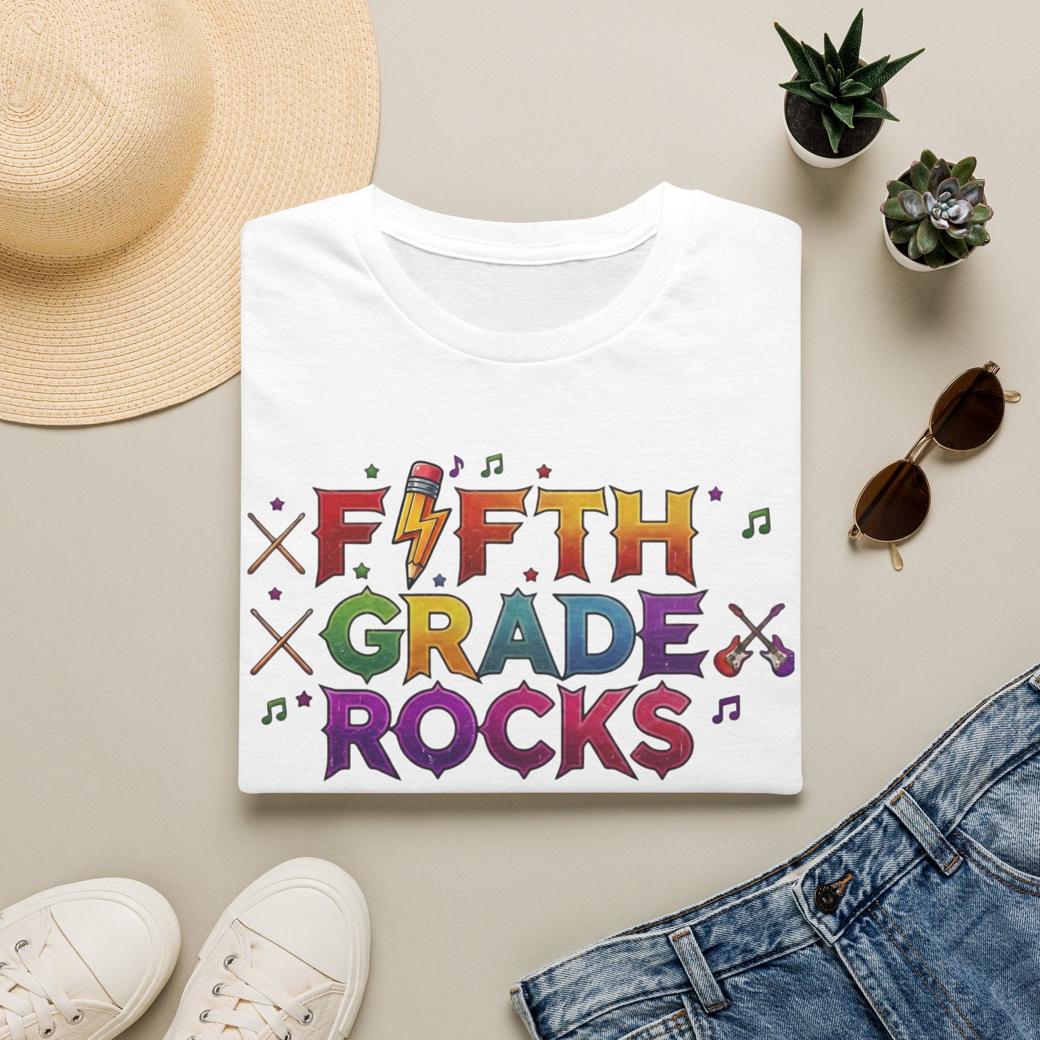 Fifth Grade Rocks T-Shirt — Colorful Back-to-School Teacher & Student Tee