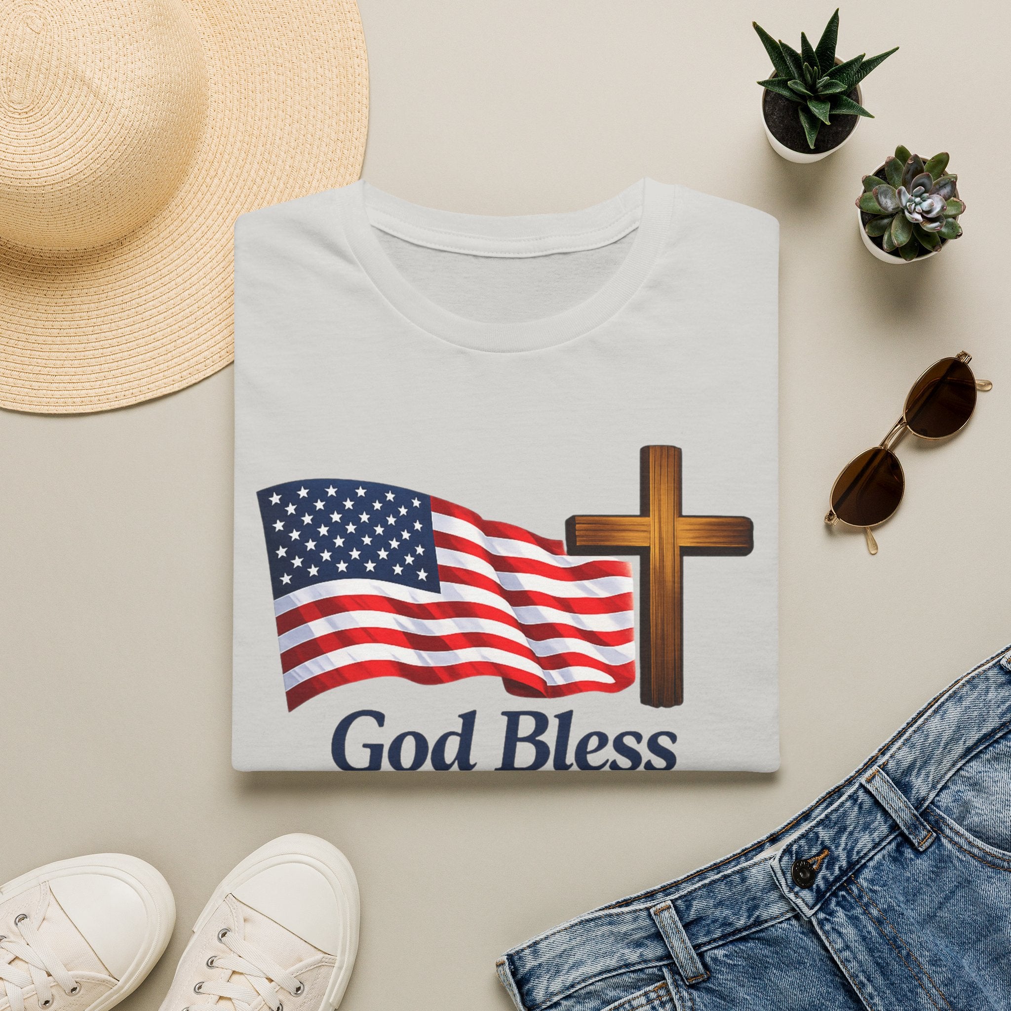 God Bless America T-Shirt — American Flag & Cross Patriotic Faith Tee