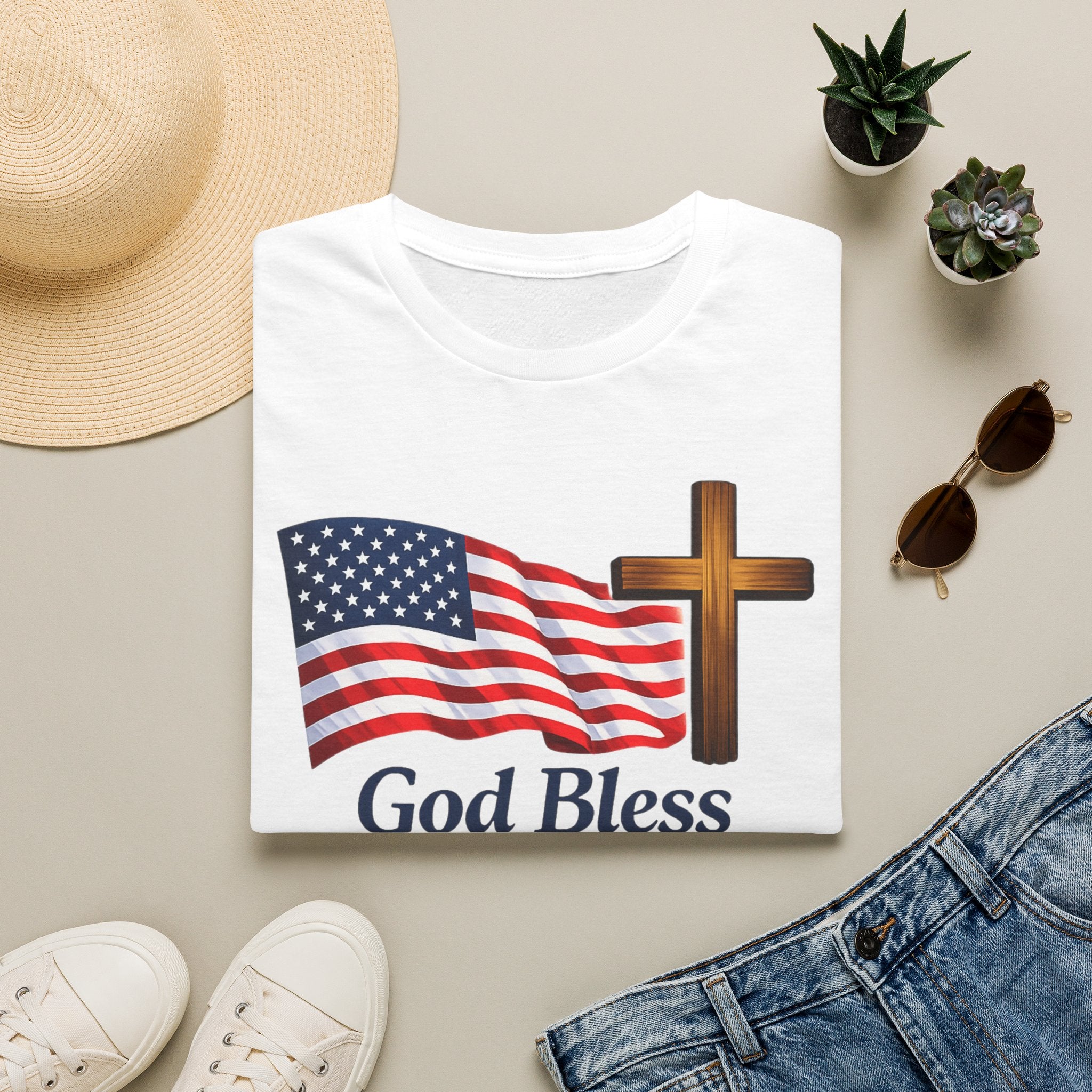 God Bless America T-Shirt — American Flag & Cross Patriotic Faith Tee
