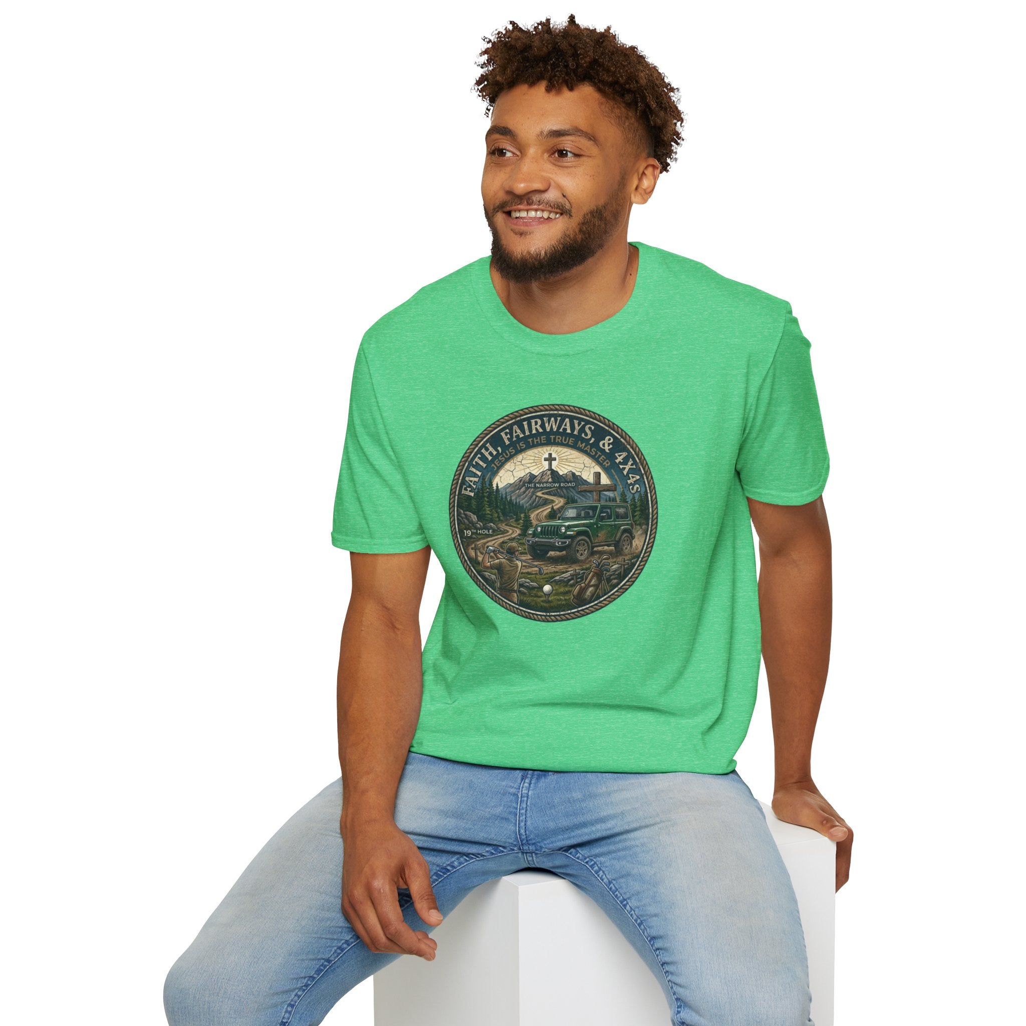Faith, Fairways & 4x4s Graphic Tee — Outdoor Christian Adventure T-Shirt