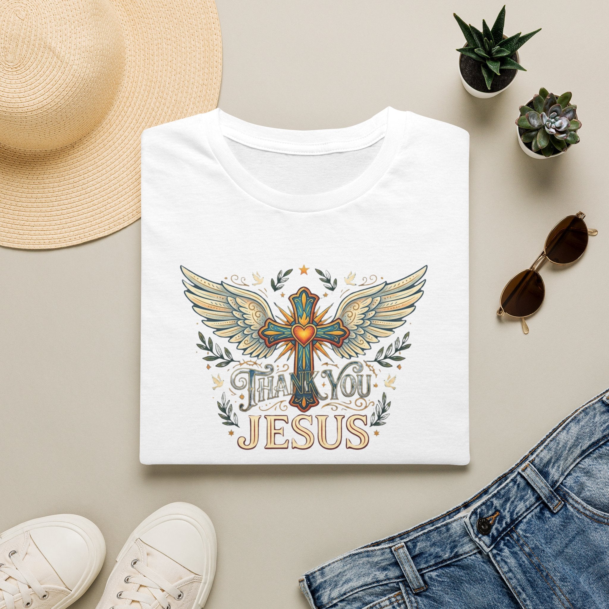 Thank You Jesus T-Shirt — Winged Cross Christian Faith Tee