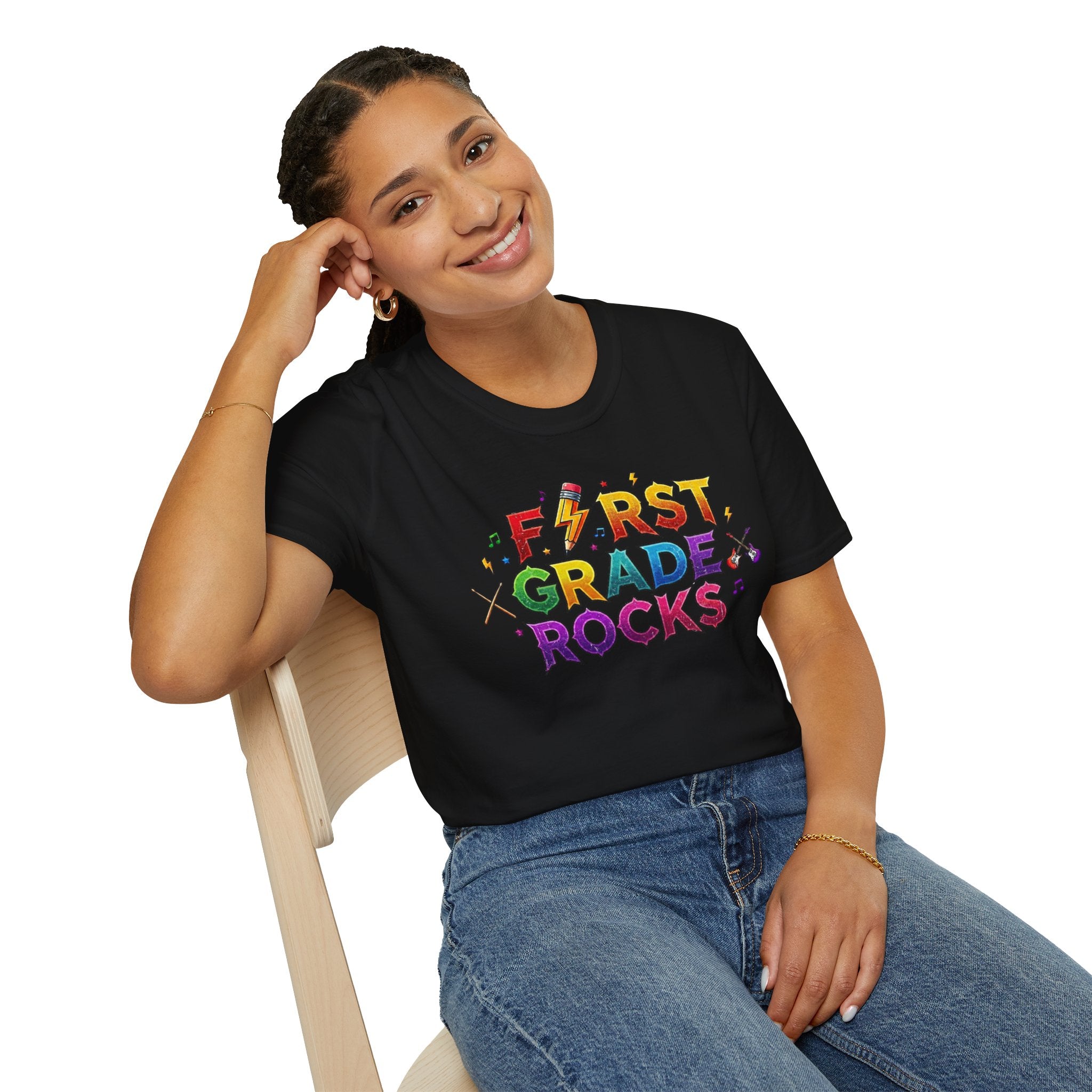 First Grade Rocks T-Shirt — Colorful Back-to-School Tee for Teachers & Students