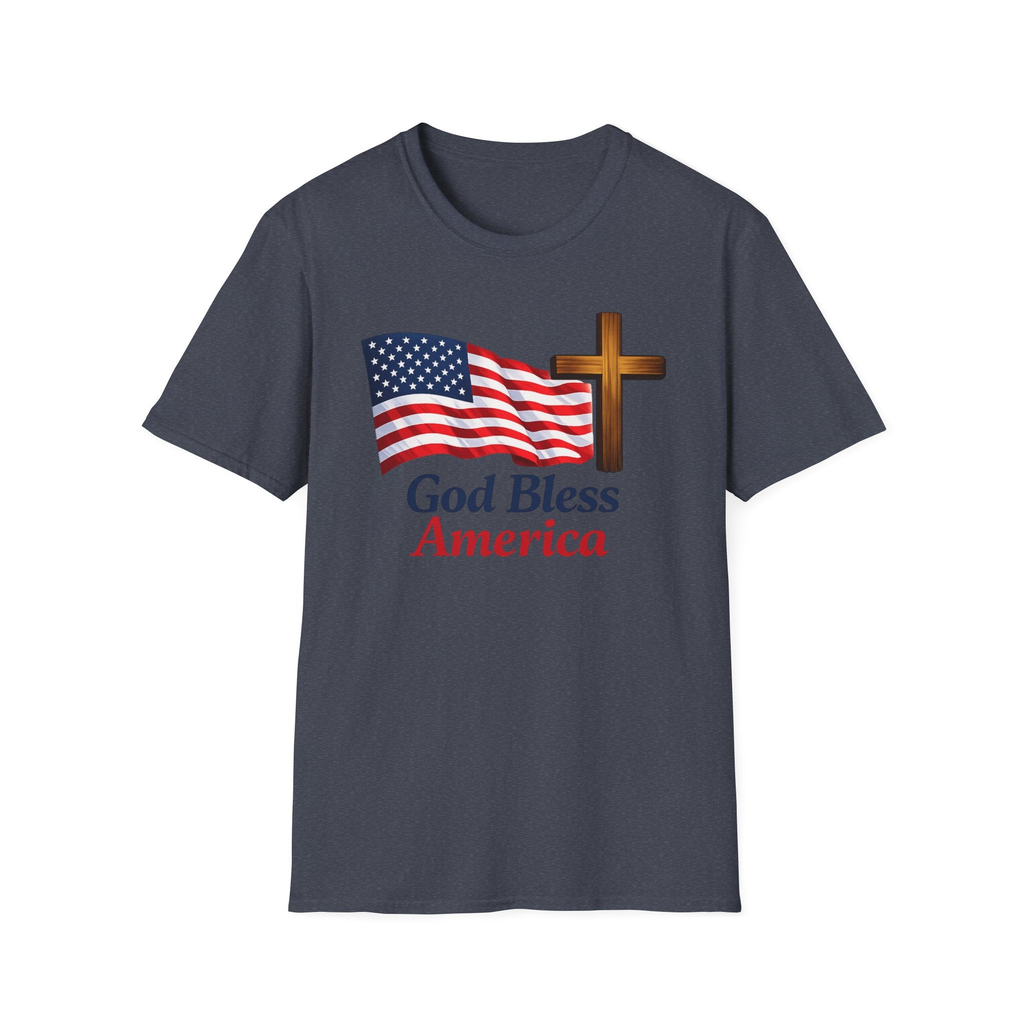 God Bless America T-Shirt — American Flag & Cross Patriotic Faith Tee