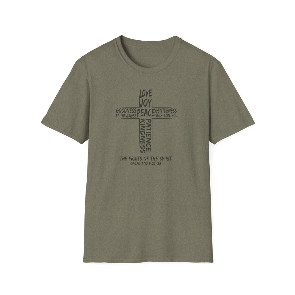 Faith Cross T-Shirt — 'Fruit of the Spirit' Typography Tee (Love, Joy, Peace)