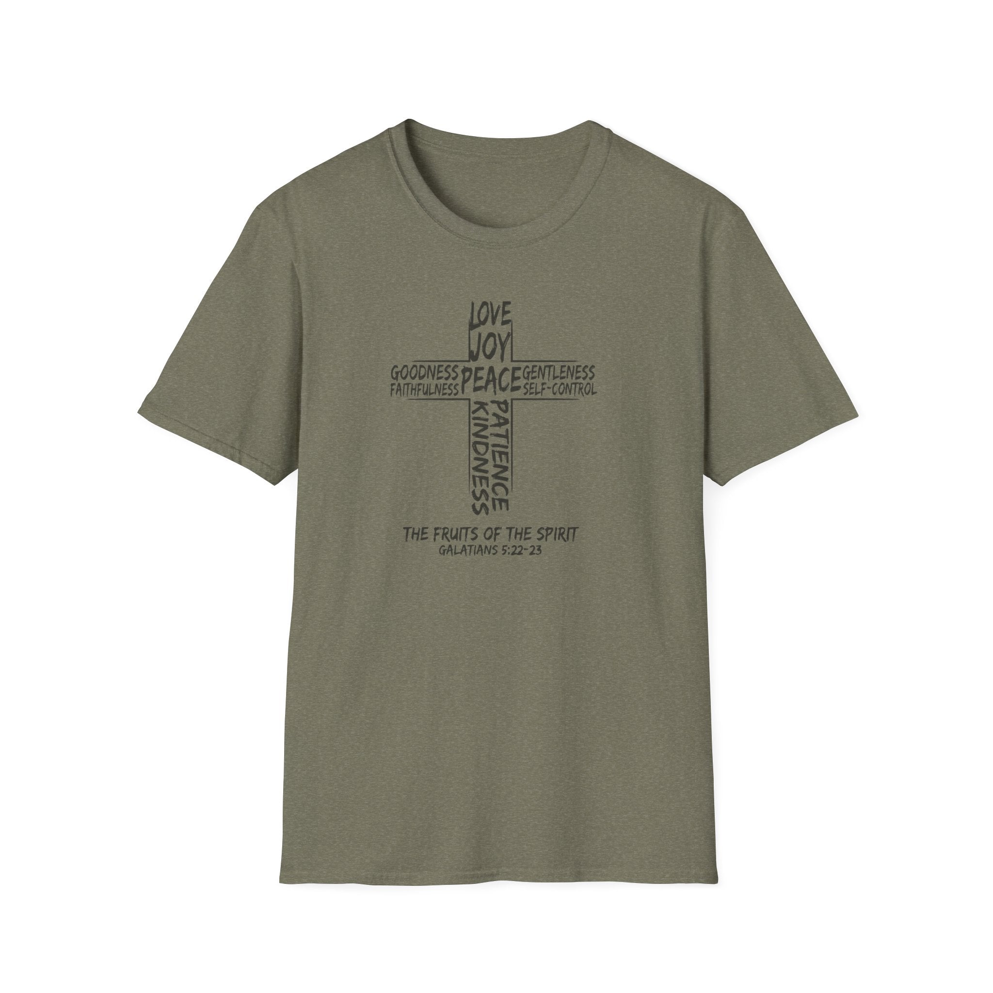 Faith Cross T-Shirt — 'Fruit of the Spirit' Typography Tee (Love, Joy, Peace)