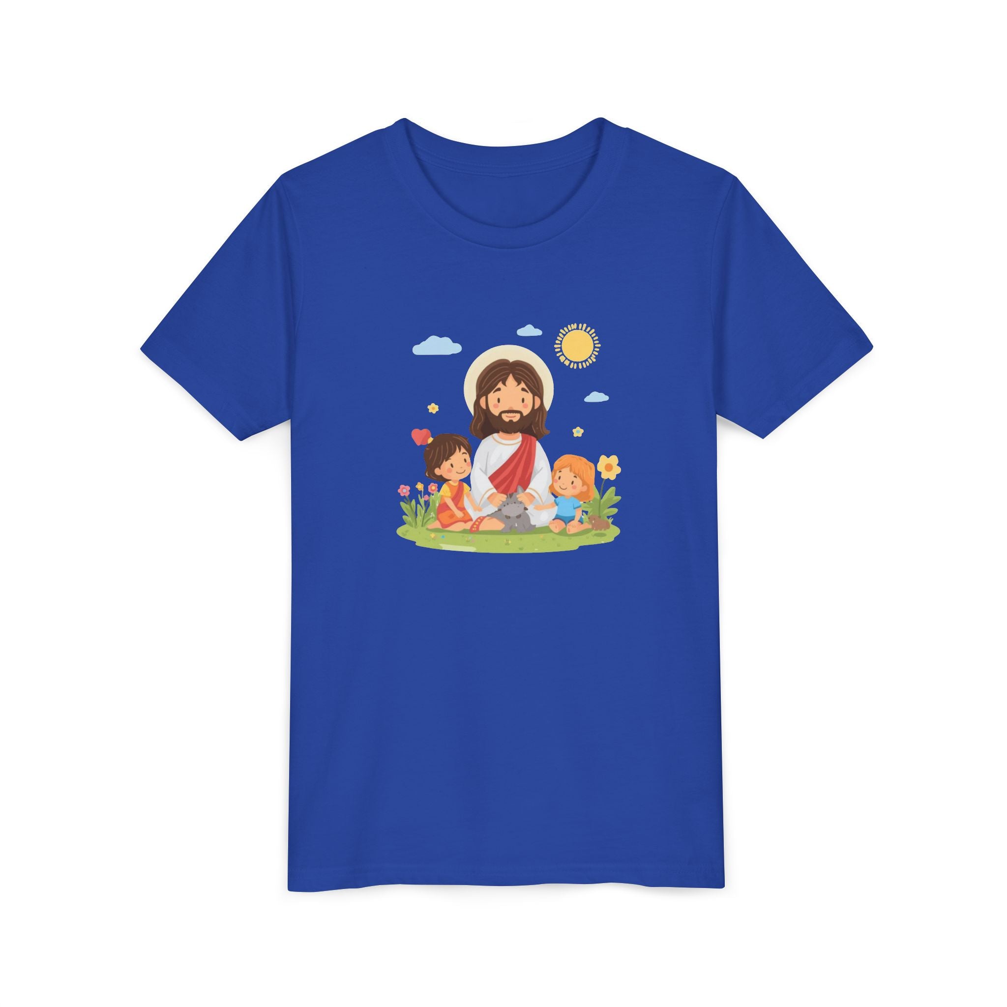 Youth Tee — Cute Jesus with Children Illustration Faith Shirt