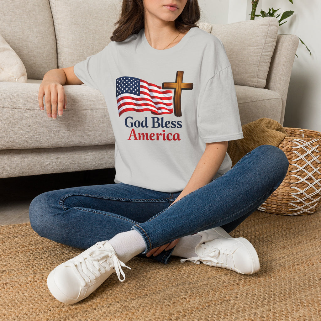 God Bless America T-Shirt — American Flag & Cross Patriotic Faith Tee