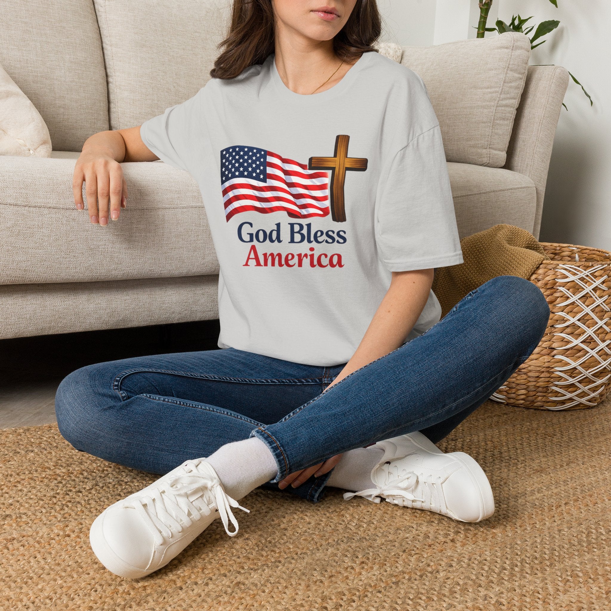 God Bless America T-Shirt — American Flag & Cross Patriotic Faith Tee