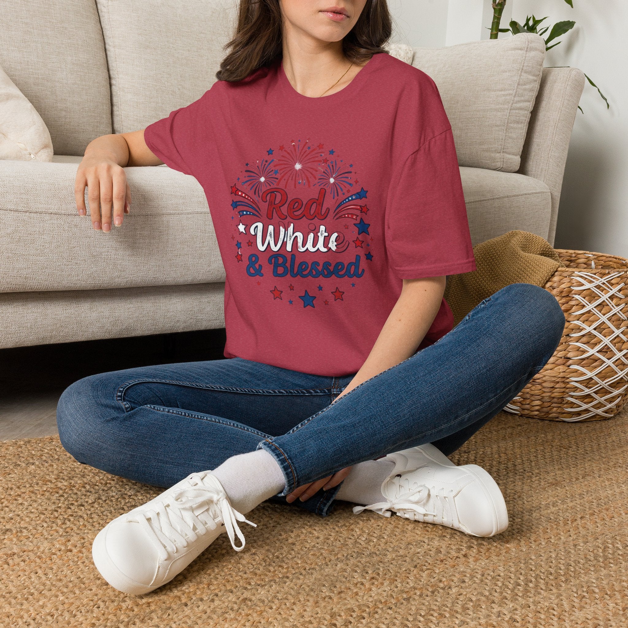 T-Shirt — "Red White & Blessed" Patriotic Fireworks Tee for 4th of July
