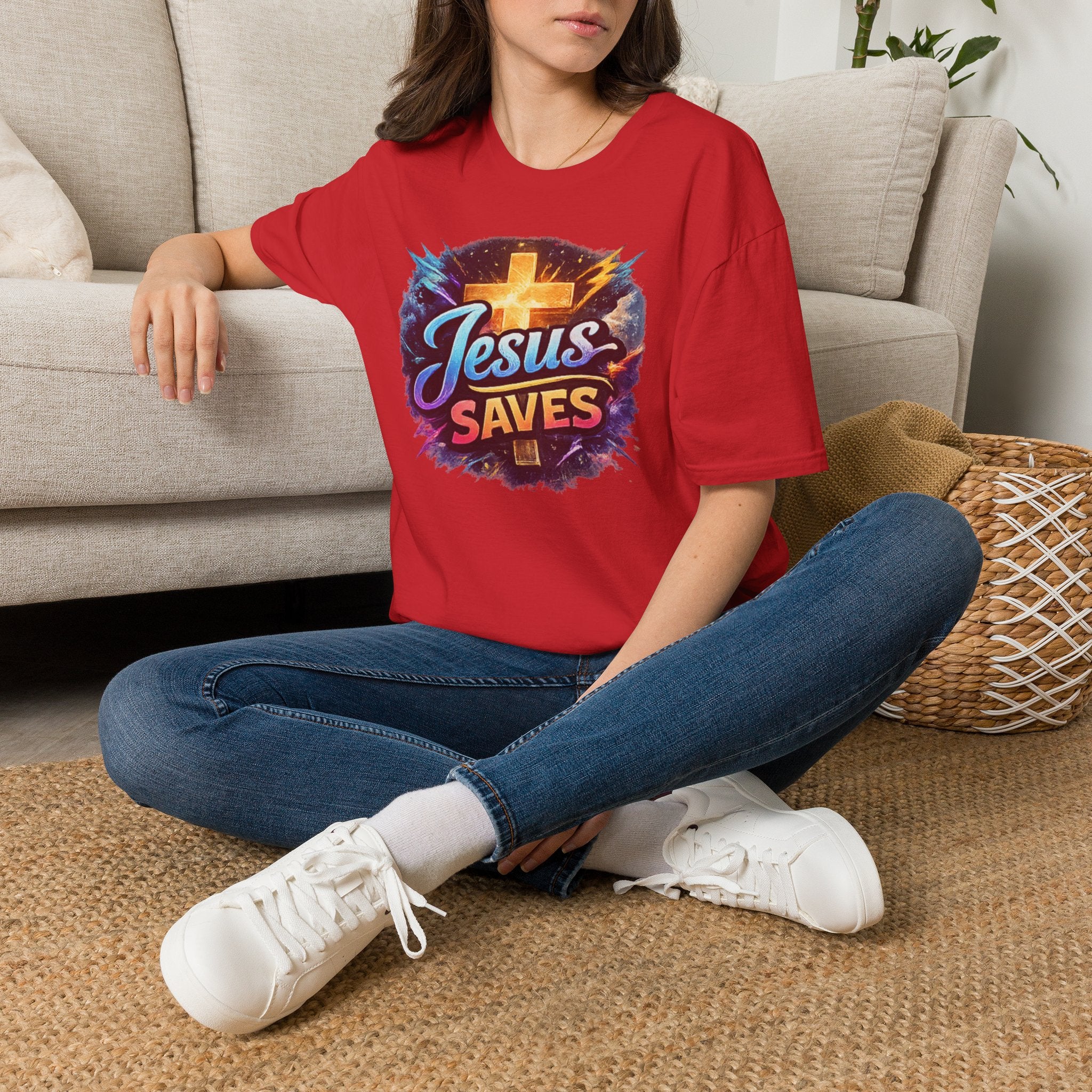 Jesus Saves T-Shirt — Colorful Cross Christian Faith Tee