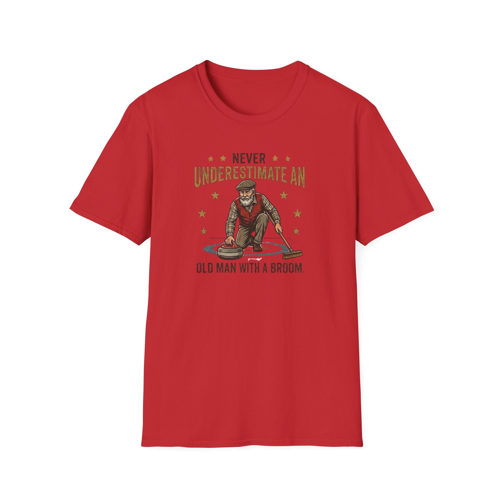 T‑Shirt — "Never Underestimate an Old Man with a Broom" Vintage Curling Design