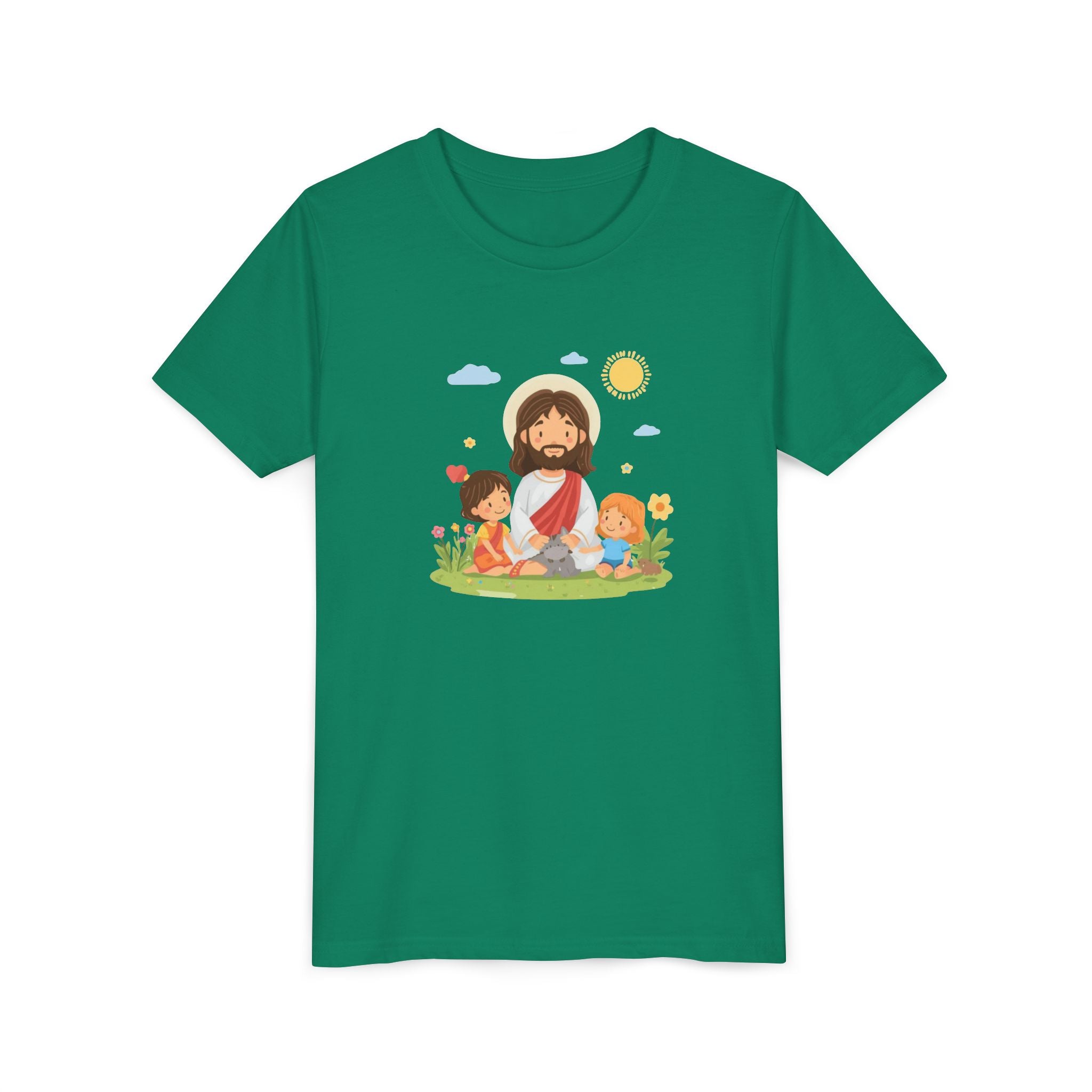 Youth Tee — Cute Jesus with Children Illustration Faith Shirt