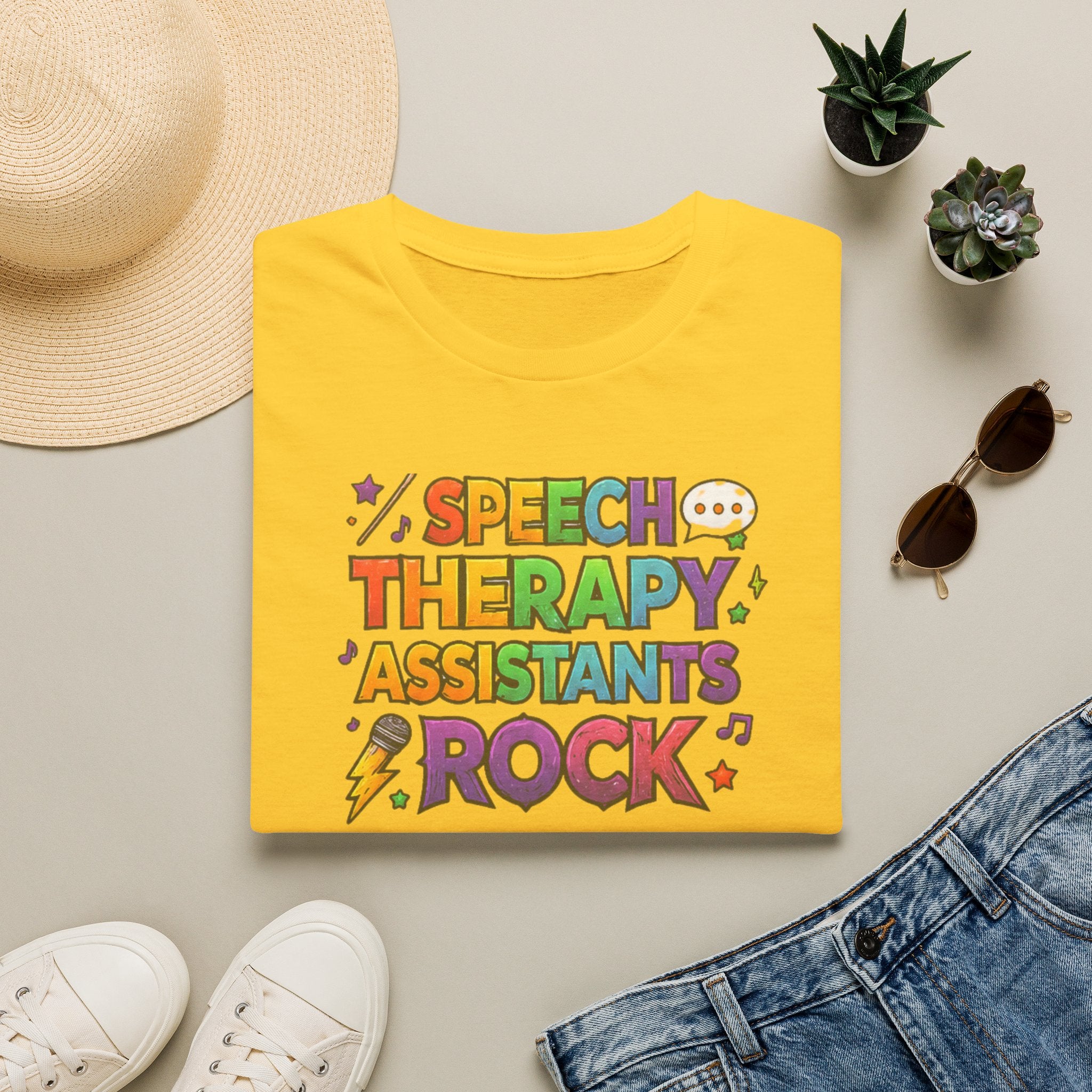 Speech Therapy Assistants Rock T-Shirt — Colorful Retro Pride Tee for SLP Assistants