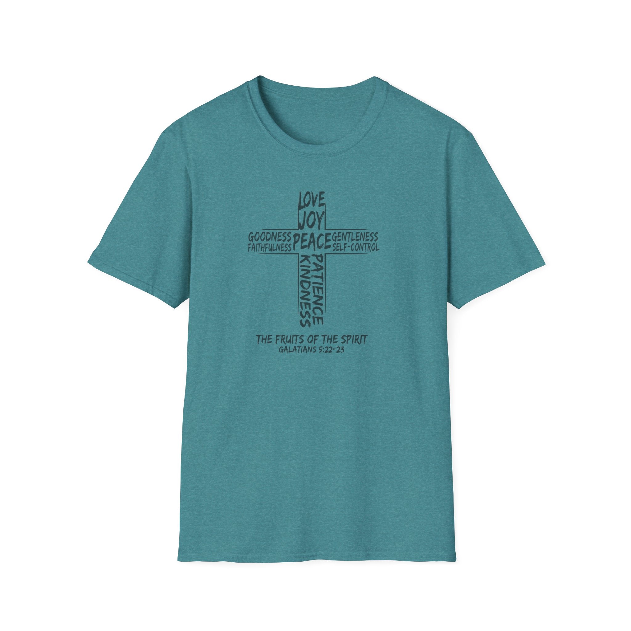 Faith Cross T-Shirt — 'Fruit of the Spirit' Typography Tee (Love, Joy, Peace)