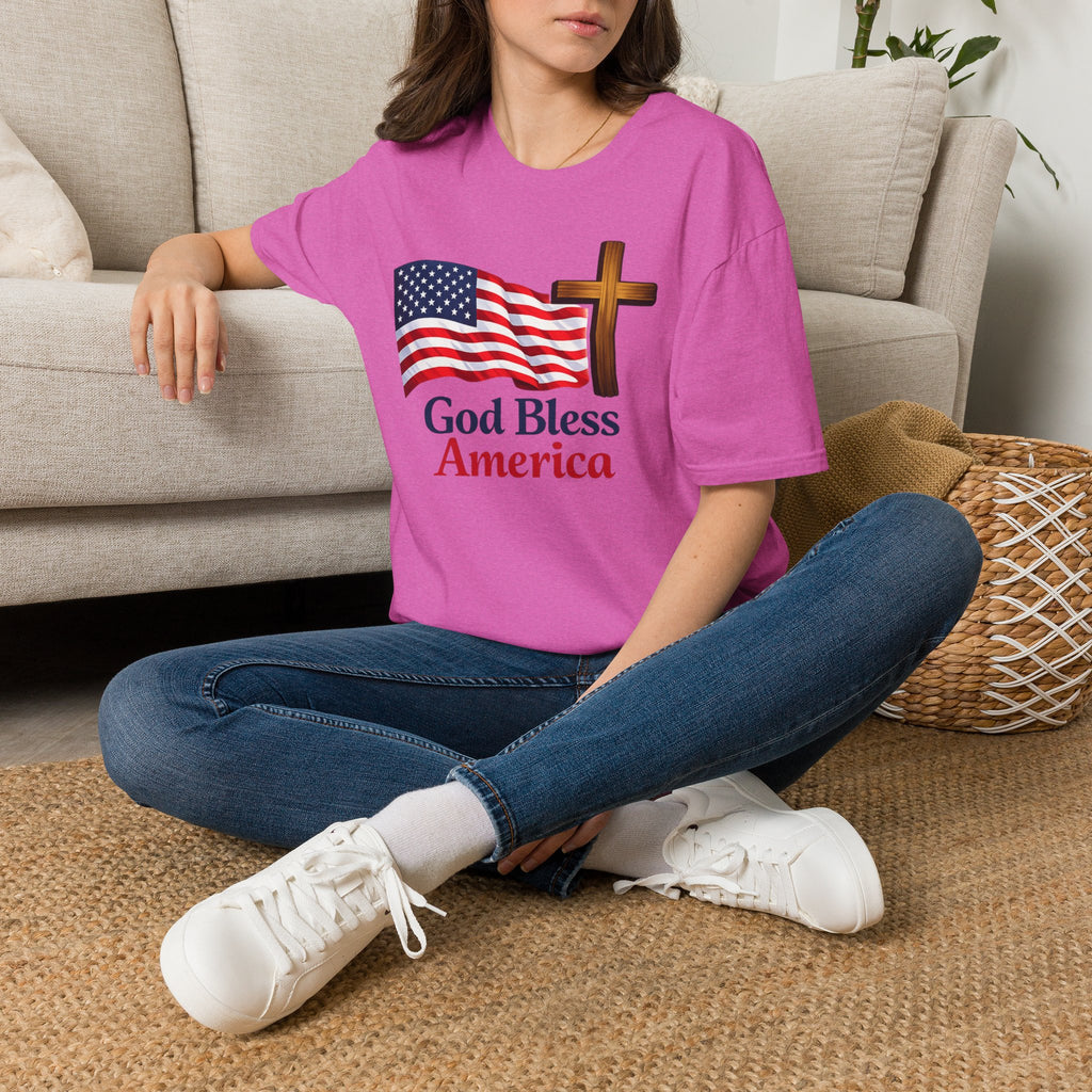 God Bless America T-Shirt — American Flag & Cross Patriotic Faith Tee