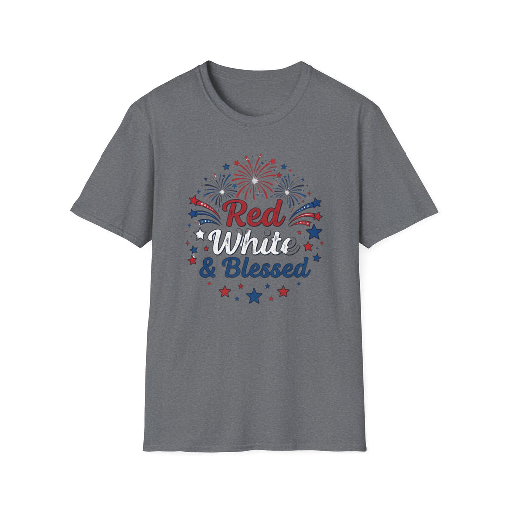 T-Shirt — "Red White & Blessed" Patriotic Fireworks Tee for 4th of July