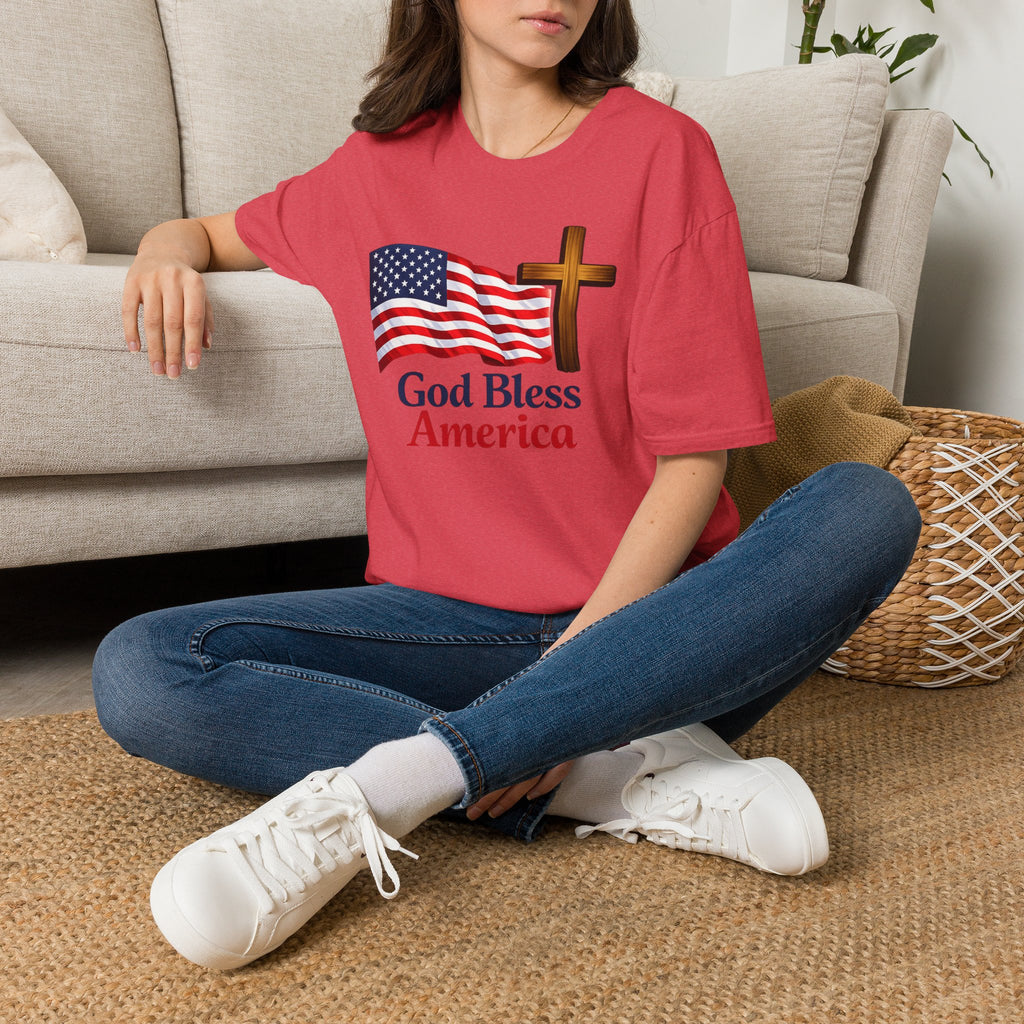 God Bless America T-Shirt — American Flag & Cross Patriotic Faith Tee