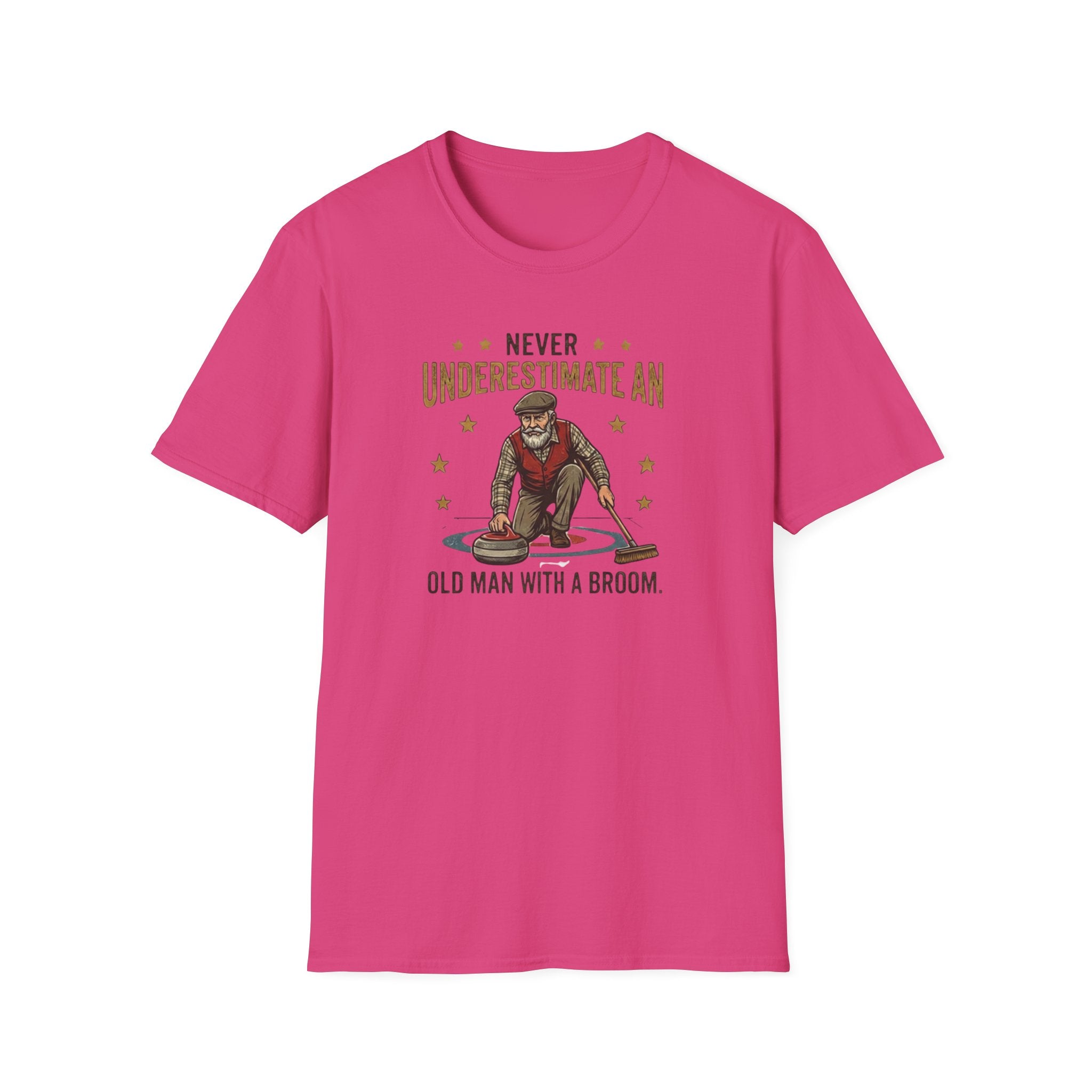 T‑Shirt — "Never Underestimate an Old Man with a Broom" Vintage Curling Design