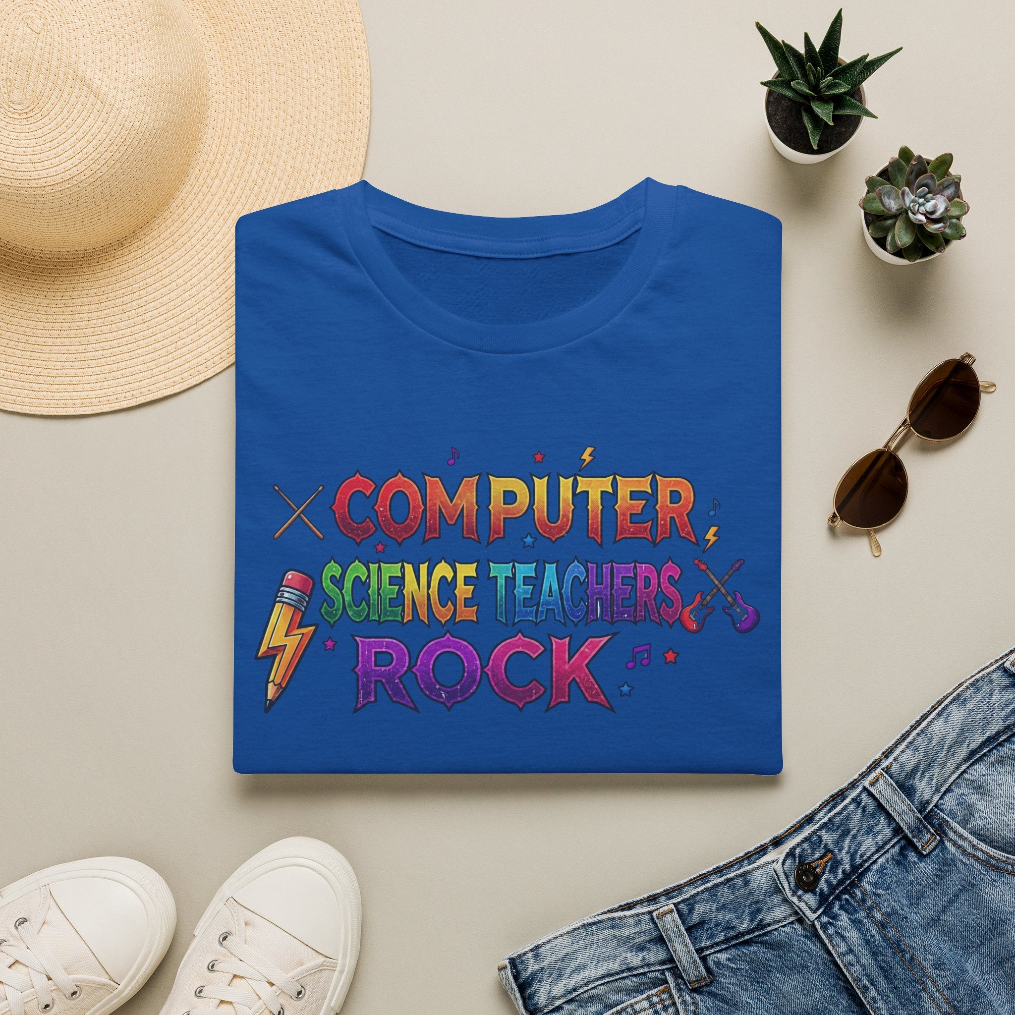 Computer Science Teachers Rock T-Shirt — Colorful Retro Teacher Appreciation Tee