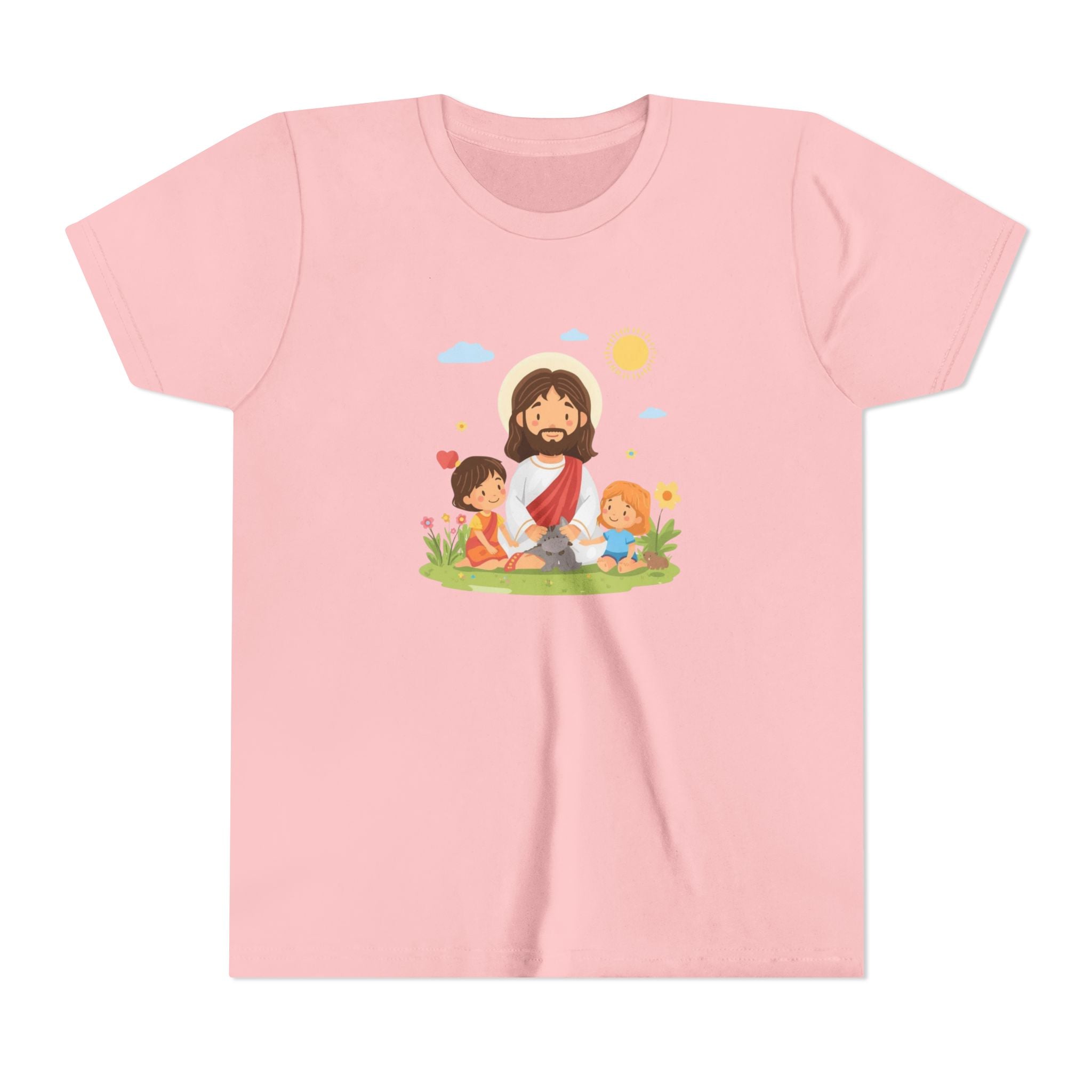Youth Tee — Cute Jesus with Children Illustration Faith Shirt