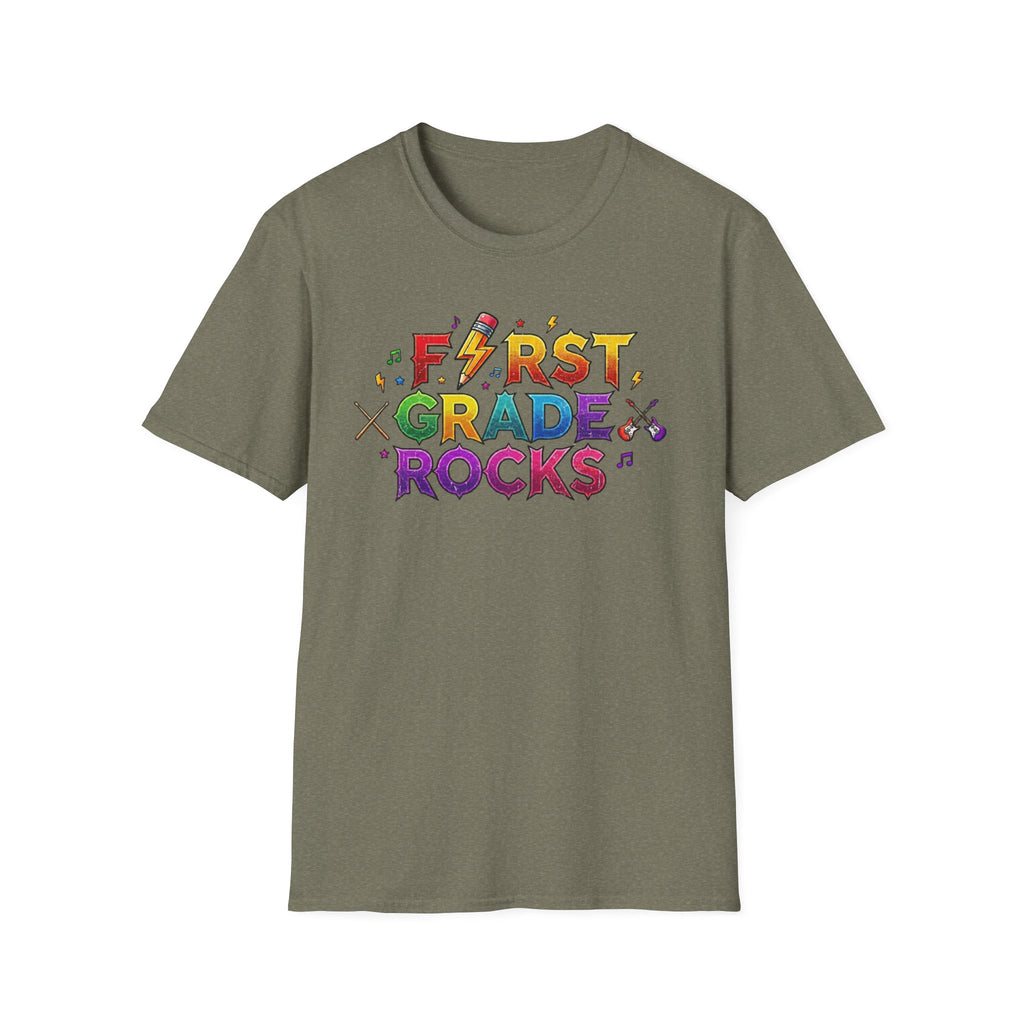 First Grade Rocks T-Shirt — Colorful Back-to-School Tee for Teachers & Students