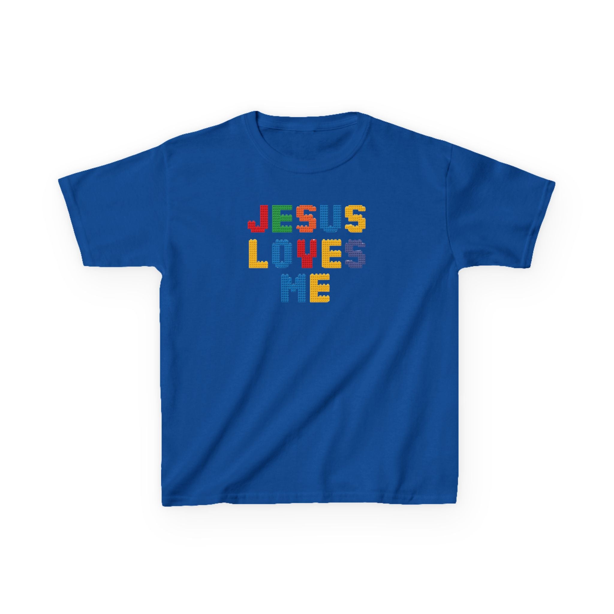 Kids T-Shirt — "Jesus Loves Me" Colorful Block Letter Tee