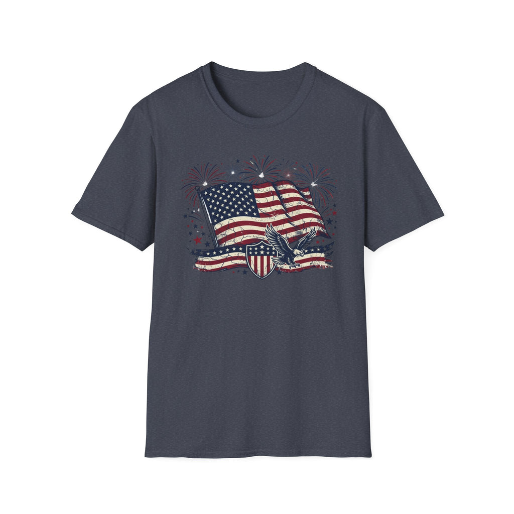 American Flag Eagle T-Shirt — Patriotic 4th of July Tee with Fireworks