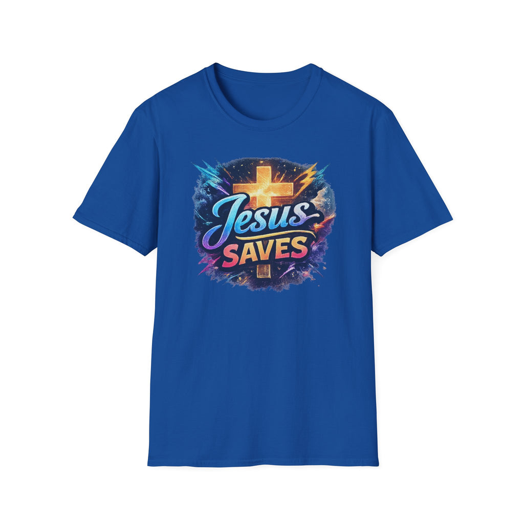 Jesus Saves T-Shirt — Colorful Cross Christian Faith Tee