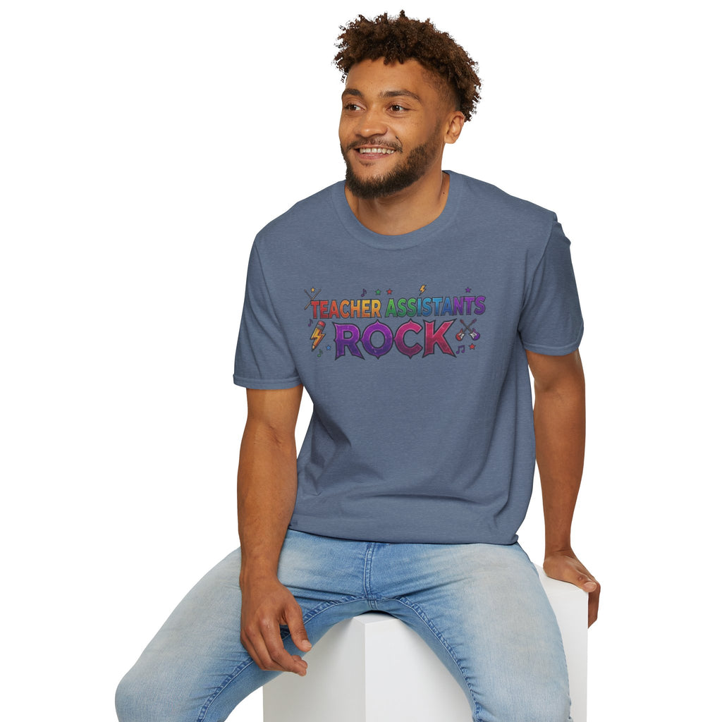 Teacher Assistants Rock T-Shirt — Colorful Retro School Support Staff Tee