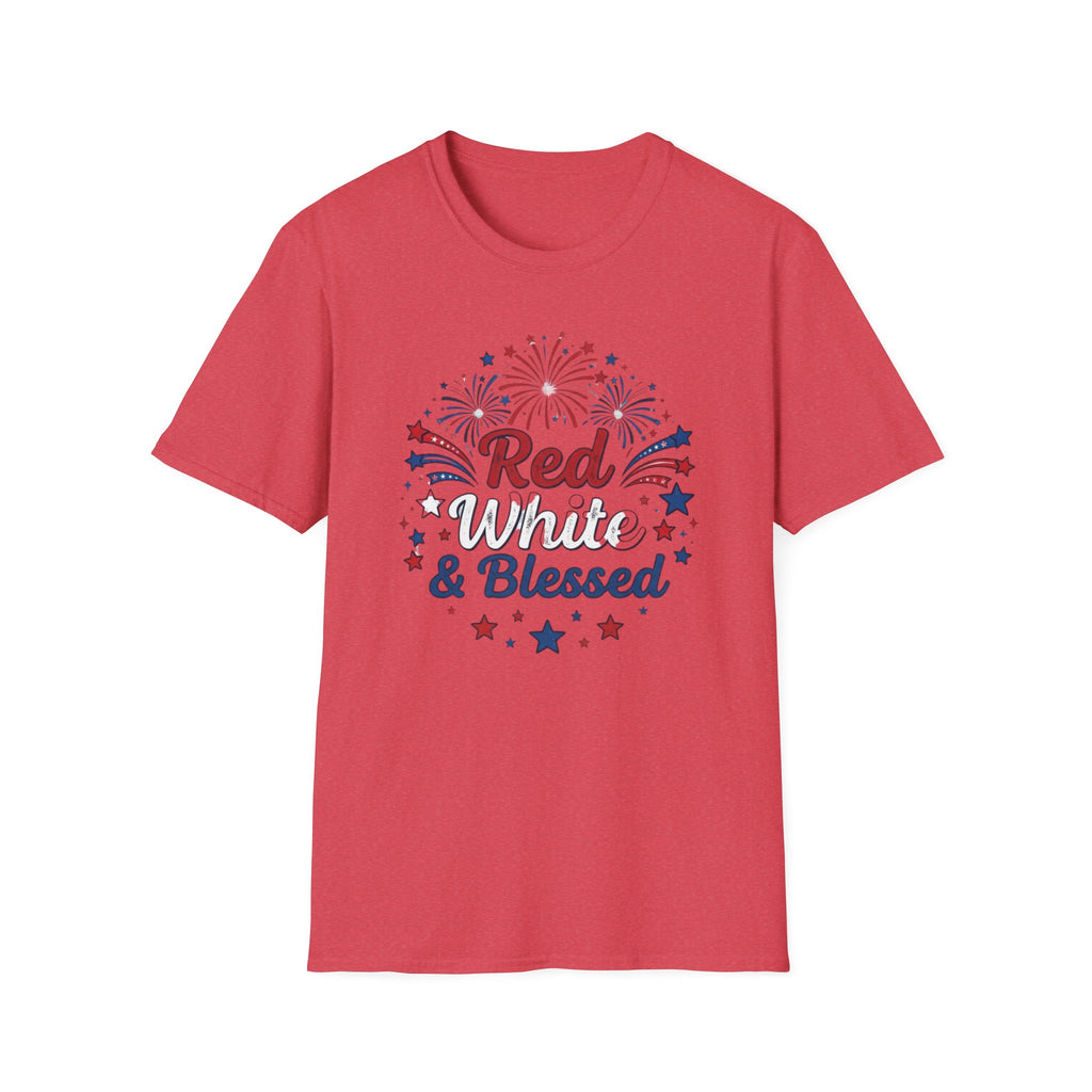 T-Shirt — "Red White & Blessed" Patriotic Fireworks Tee for 4th of July