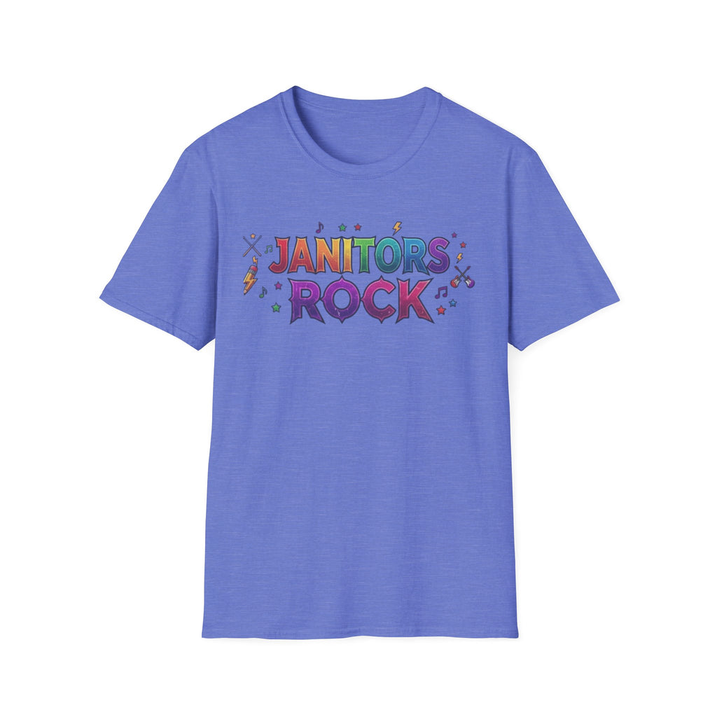 Janitors Rock T-Shirt — Colorful Retro Crew Neck for School Staff & Custodians