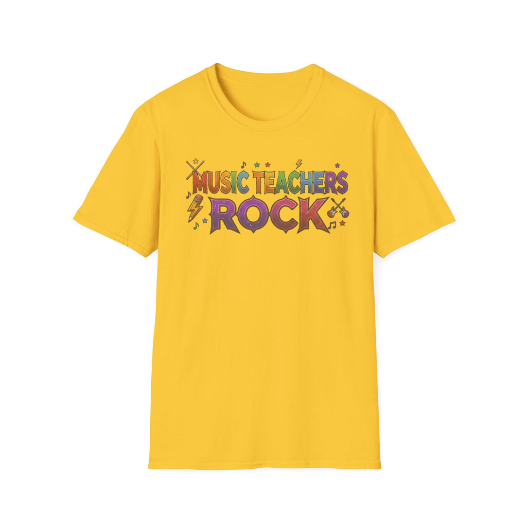Music Teachers Rock T‑Shirt — Funky Colorful Graphic Tee for Music Educators