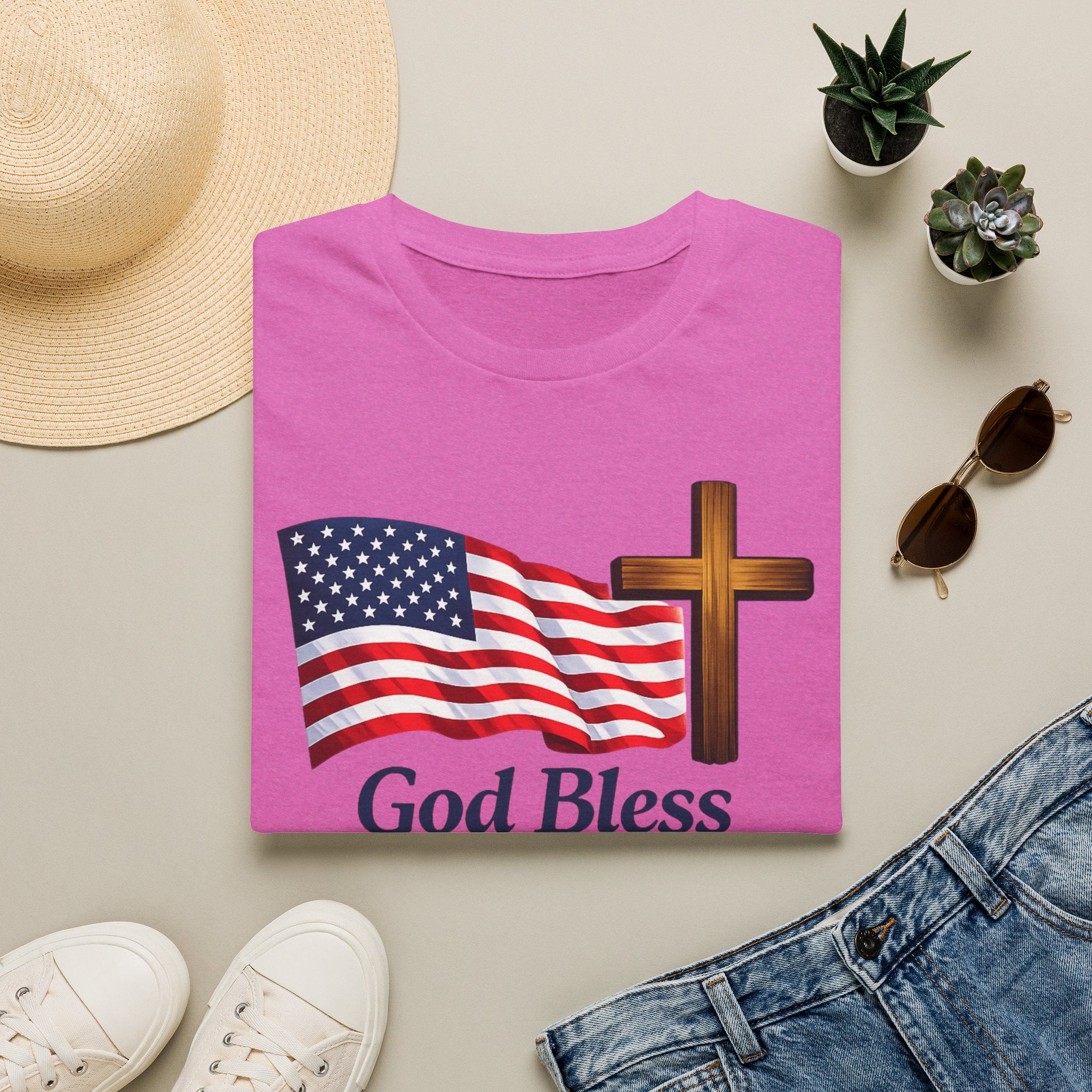 God Bless America T-Shirt — American Flag & Cross Patriotic Faith Tee
