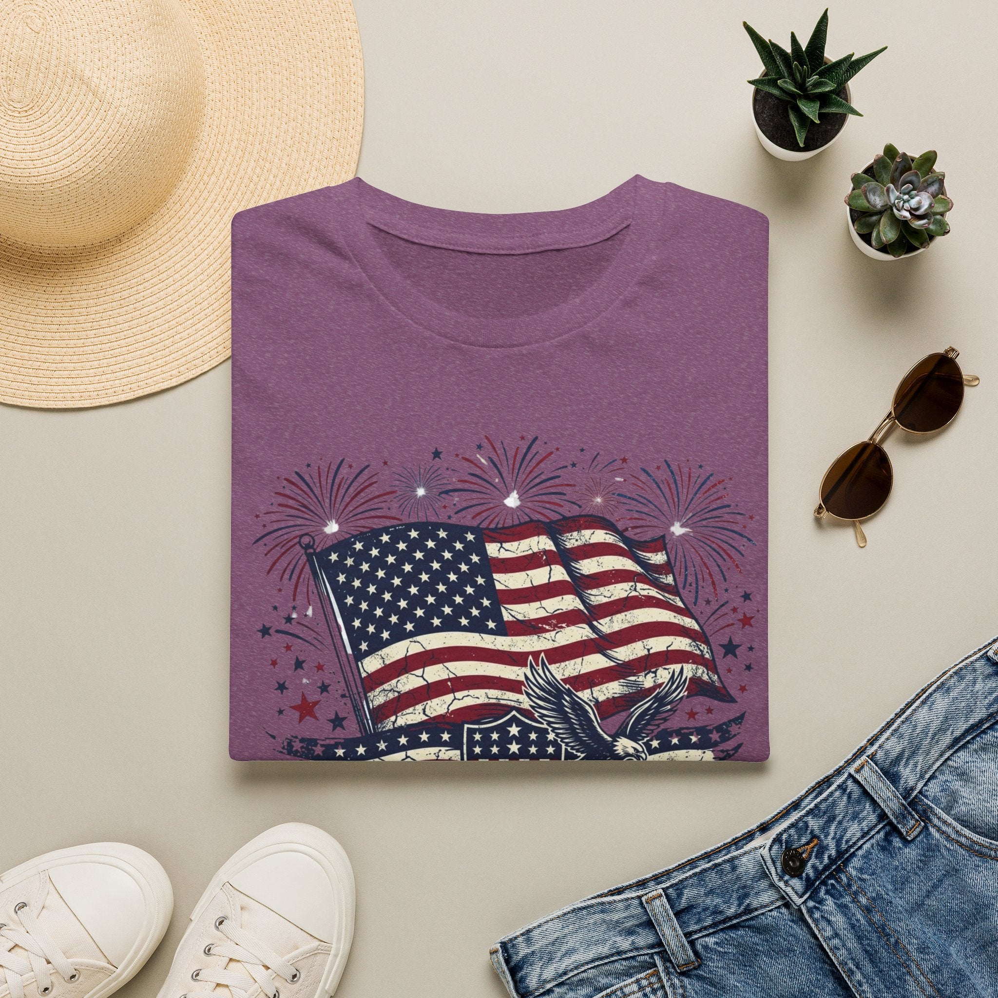 American Flag Eagle T-Shirt — Patriotic 4th of July Tee with Fireworks