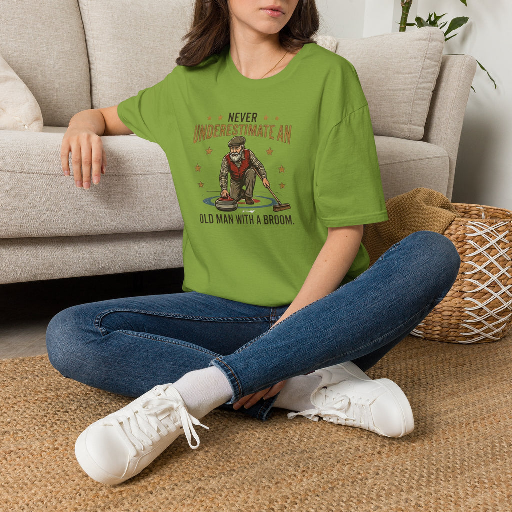 T‑Shirt — "Never Underestimate an Old Man with a Broom" Vintage Curling Design