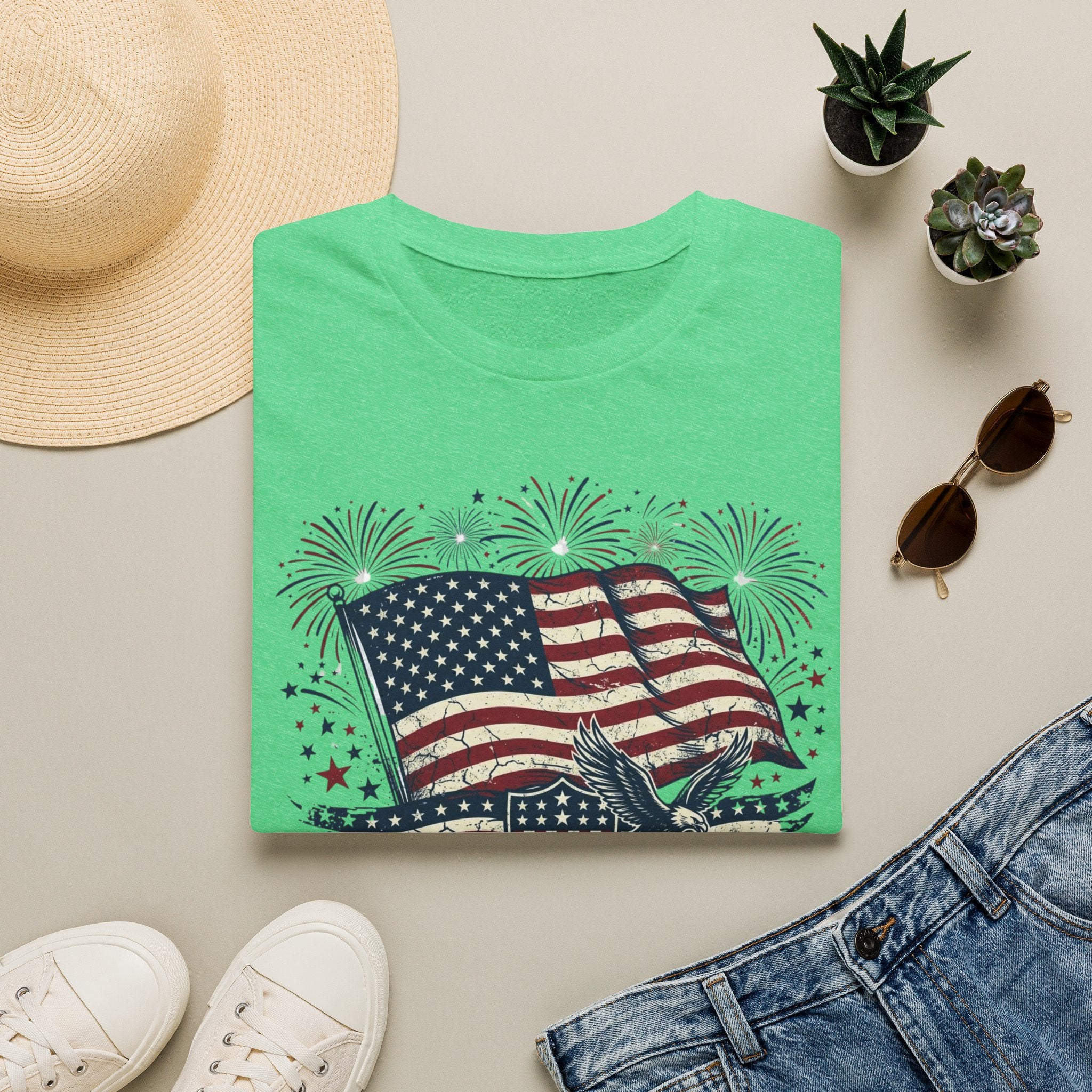 American Flag Eagle T-Shirt — Patriotic 4th of July Tee with Fireworks