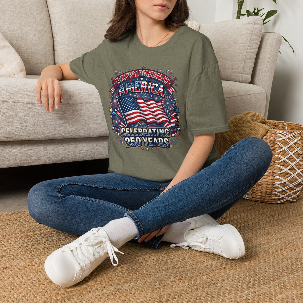 T-Shirt — "Happy Birthday America" Patriotic Flag Tee for 4th of July