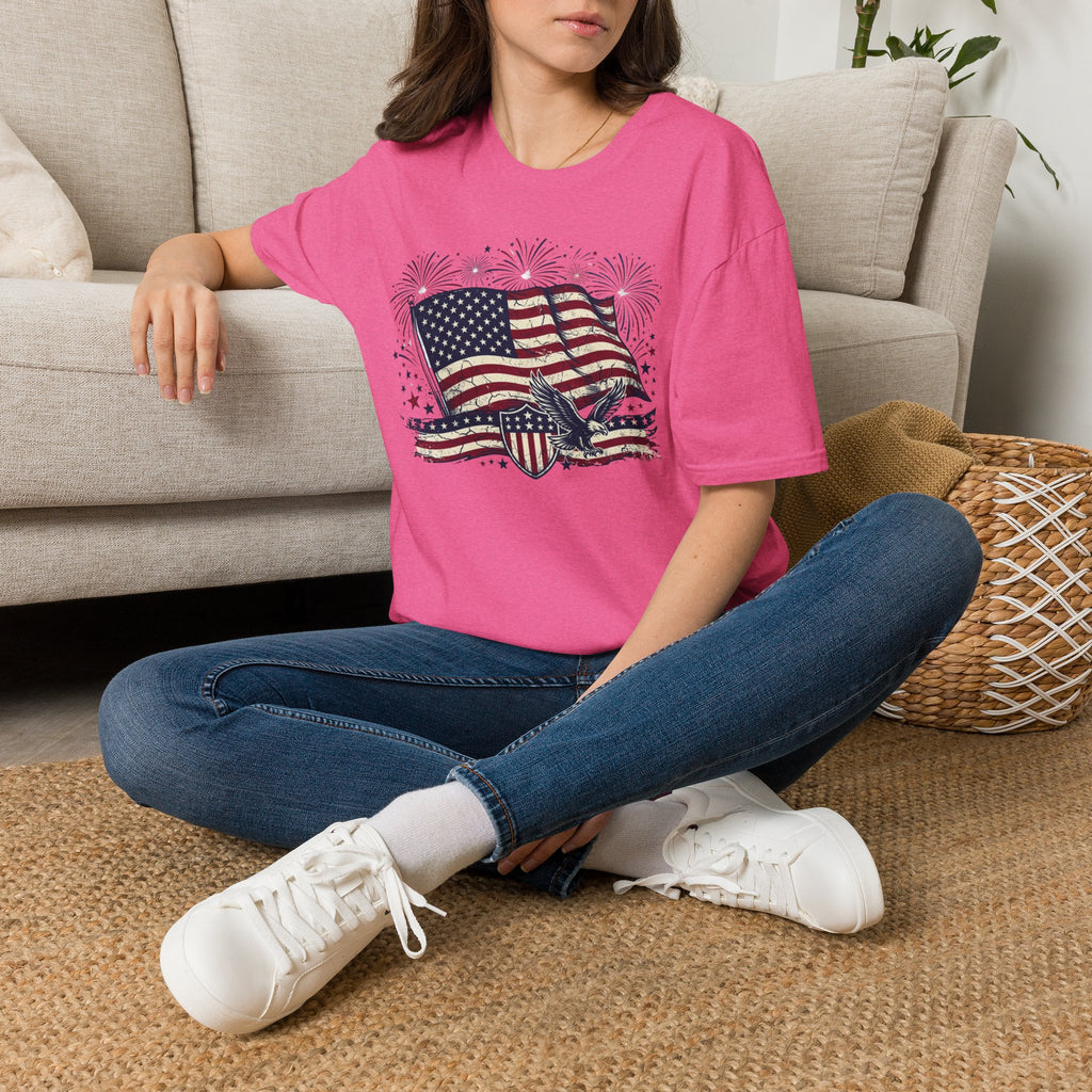 American Flag Eagle T-Shirt — Patriotic 4th of July Tee with Fireworks