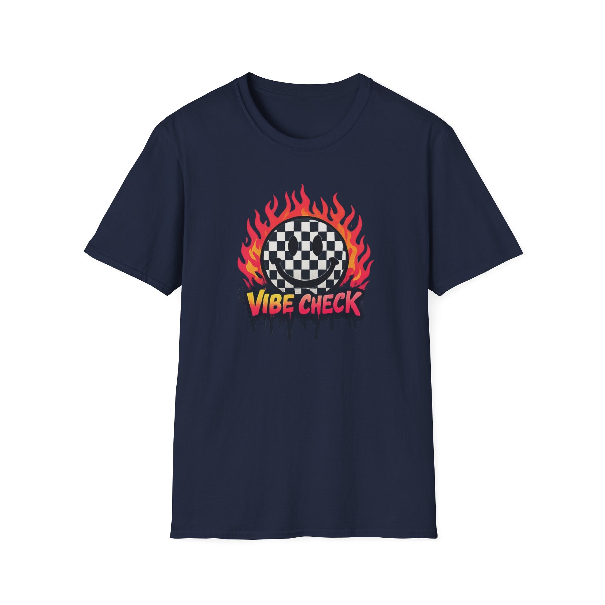Vibe Check Graphic T-Shirt — Checkerboard Flame Design