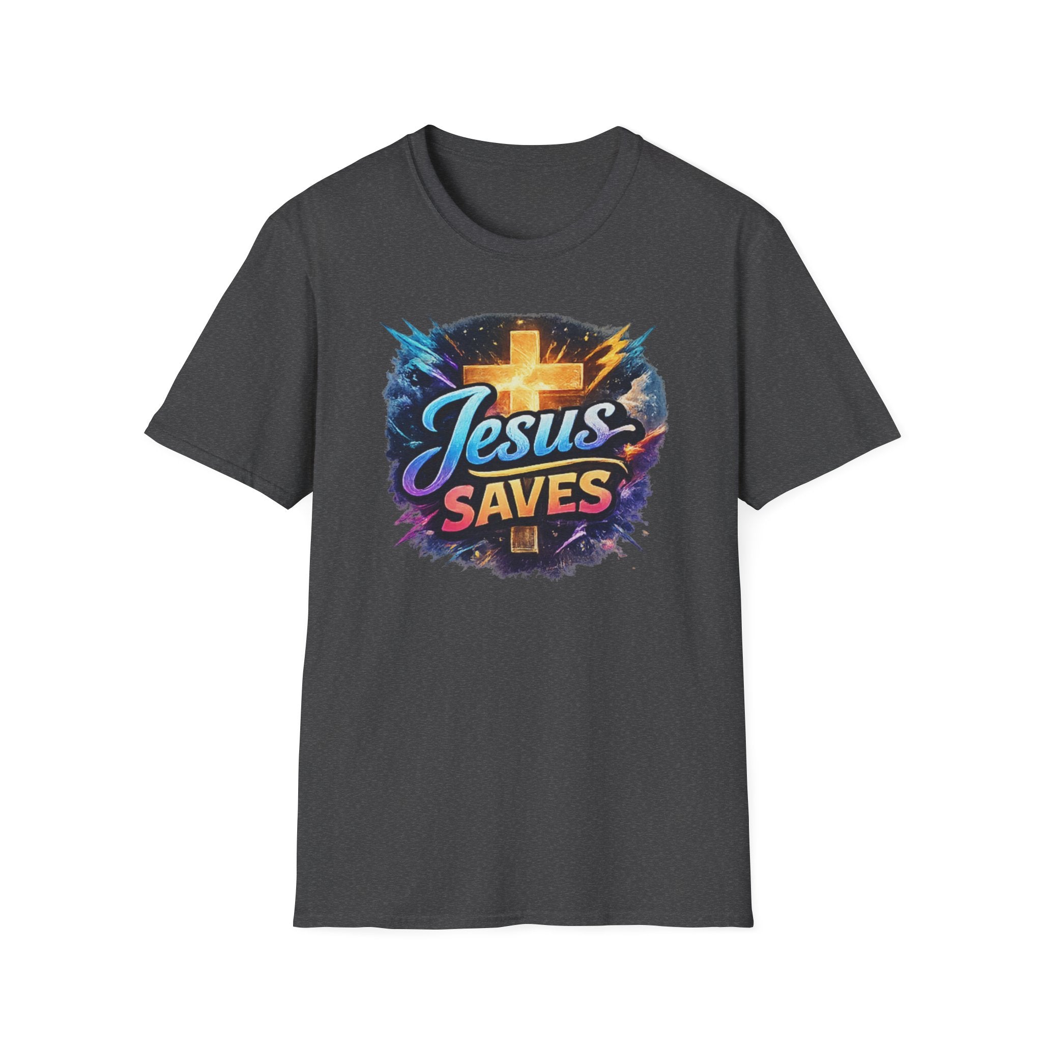 Jesus Saves T-Shirt — Colorful Cross Christian Faith Tee