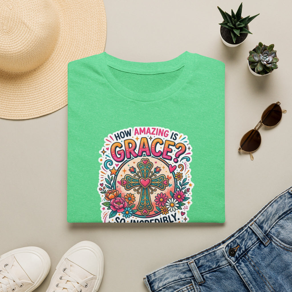 How Amazing Is Grace? Floral Cross T-Shirt — Inspirational Christian Tee