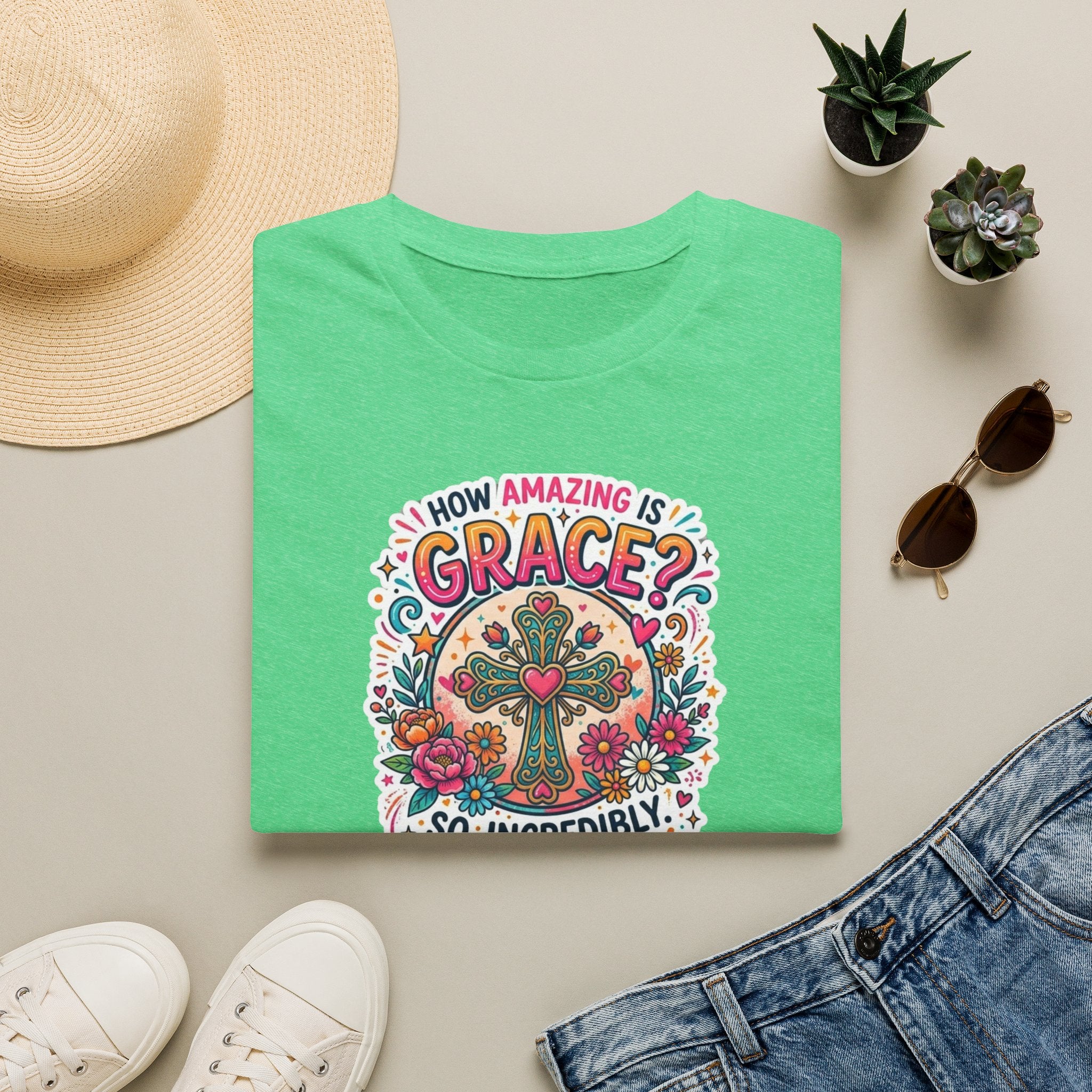 How Amazing Is Grace? Floral Cross T-Shirt — Inspirational Christian Tee