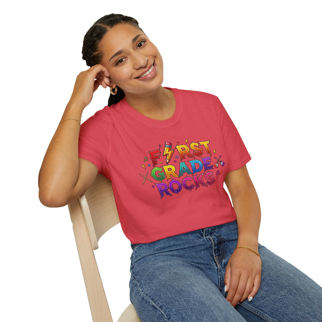First Grade Rocks T-Shirt — Colorful Back-to-School Tee for Teachers & Students