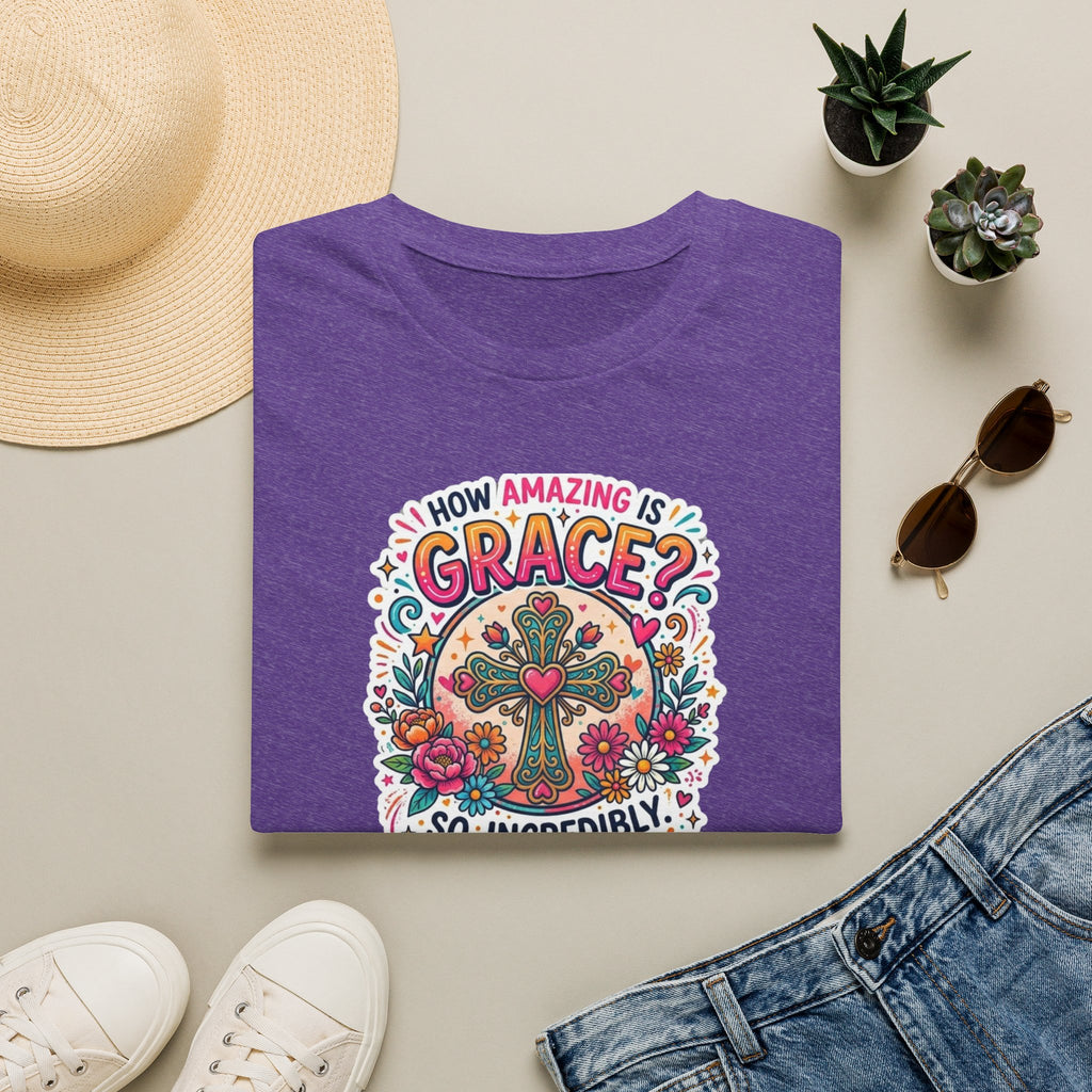 How Amazing Is Grace? Floral Cross T-Shirt — Inspirational Christian Tee