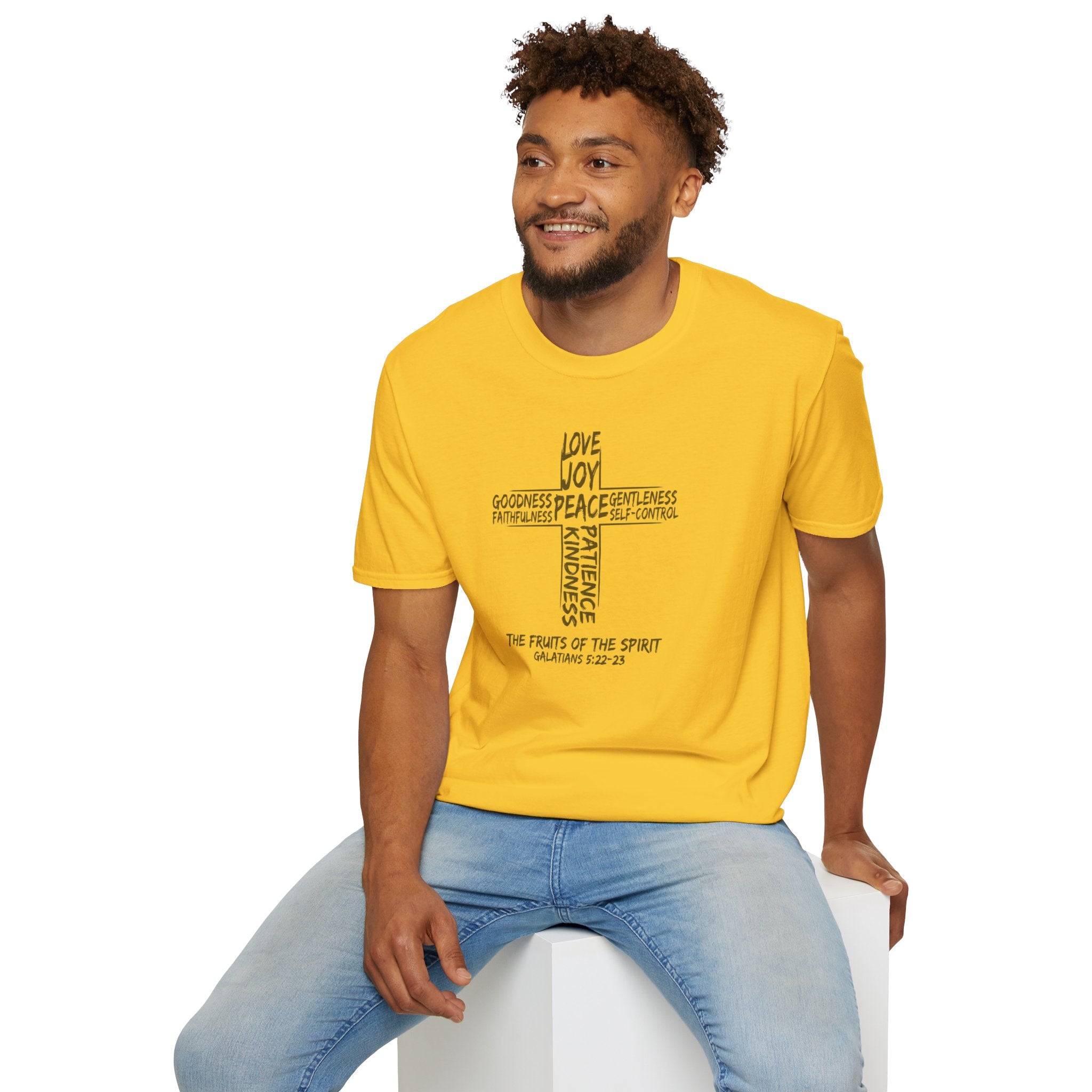 Faith Cross T-Shirt — 'Fruit of the Spirit' Typography Tee (Love, Joy, Peace)